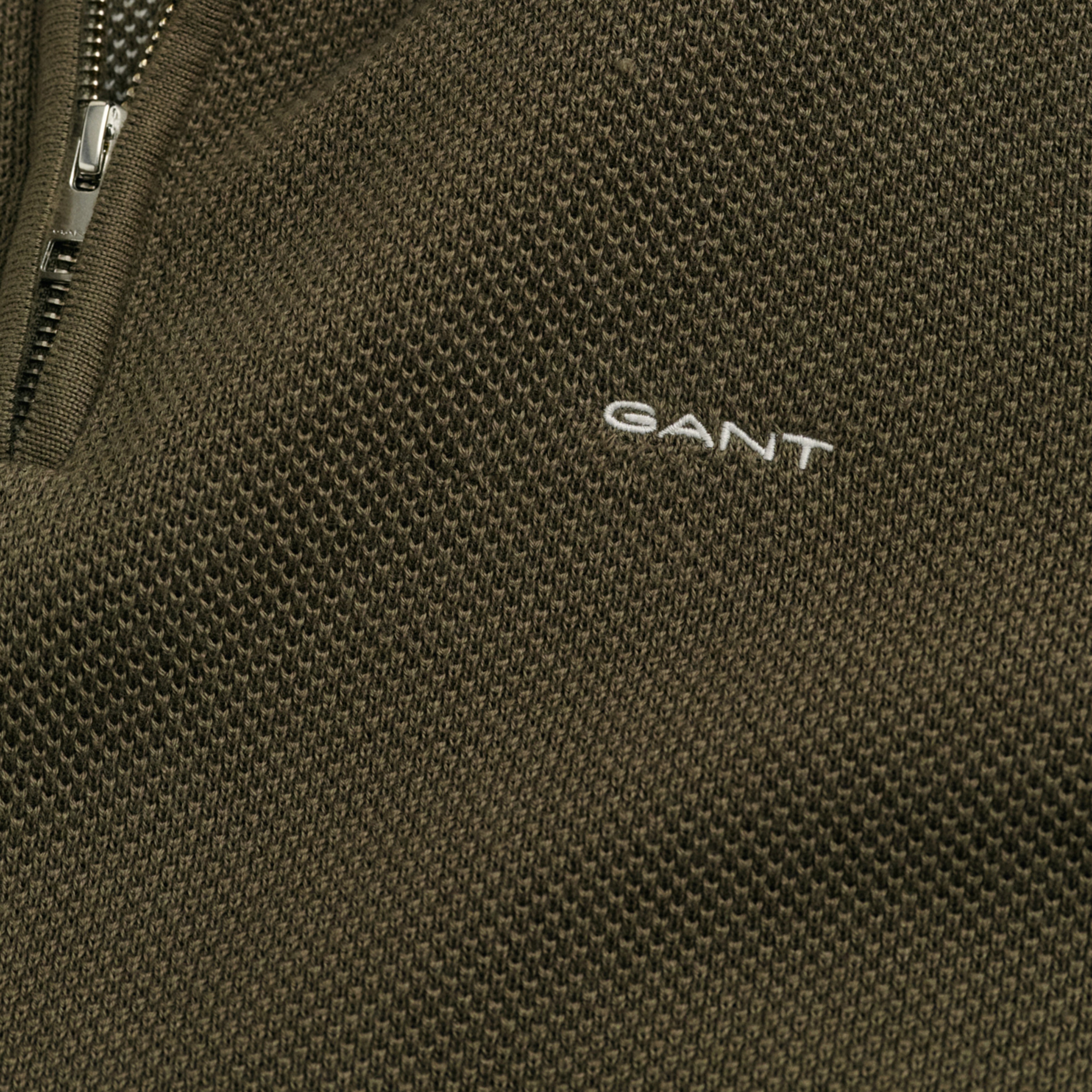 GANT Erkek Yeşil Regular Fit Yarım Fermuarlı Kazak