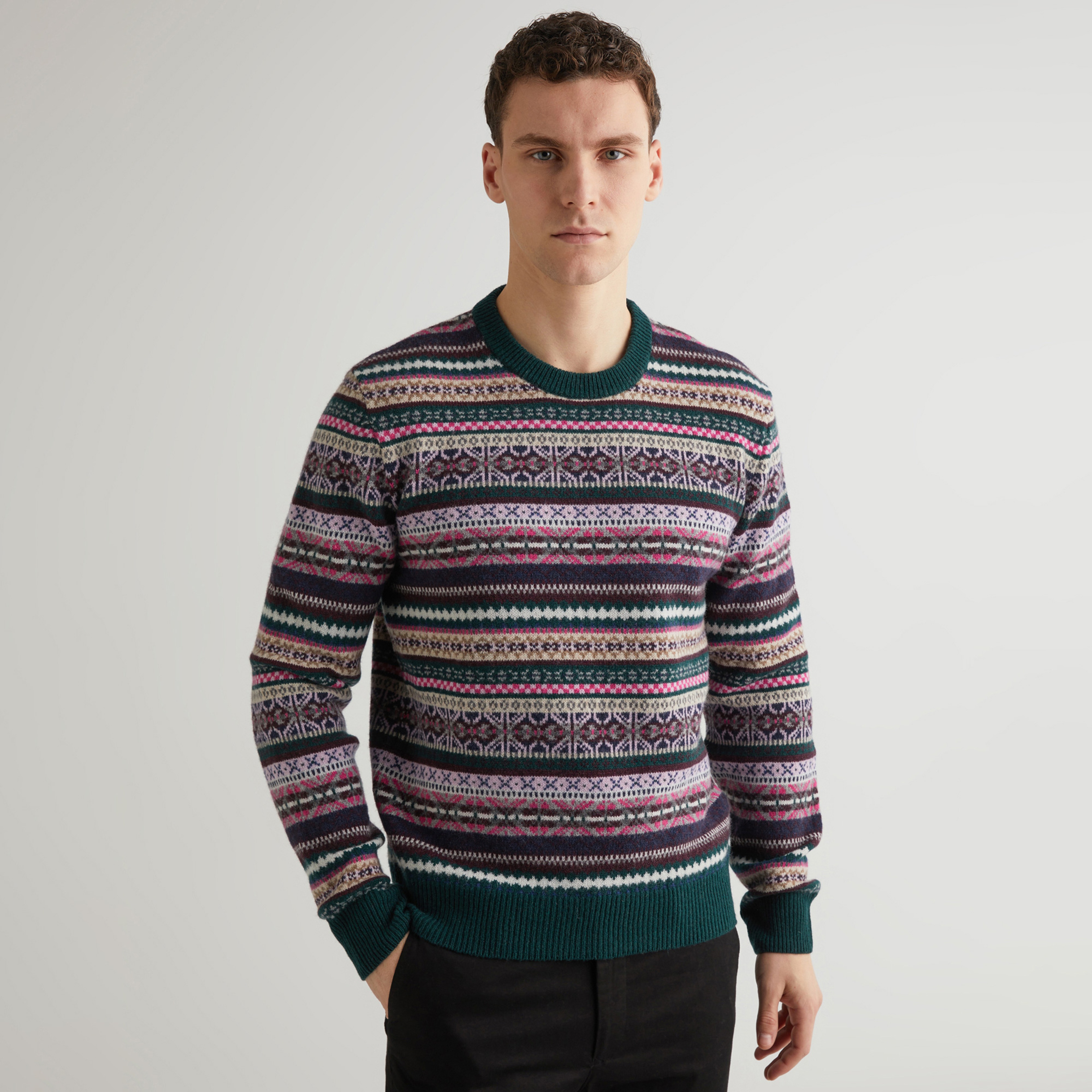 GANT Erkek Yeşil Regular Fit Bisiklet Yaka Desenli Kazak