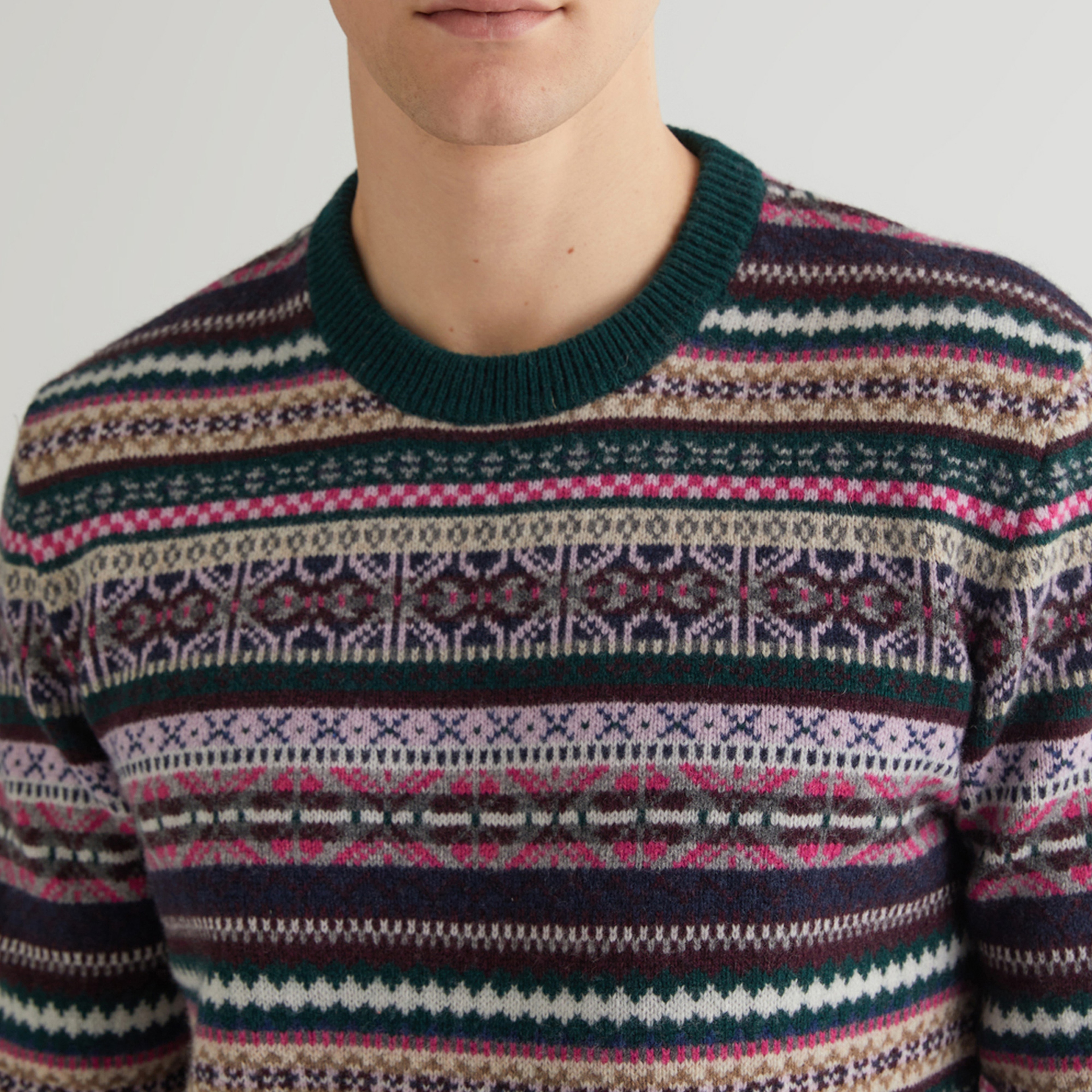 GANT Erkek Yeşil Regular Fit Bisiklet Yaka Desenli Kazak