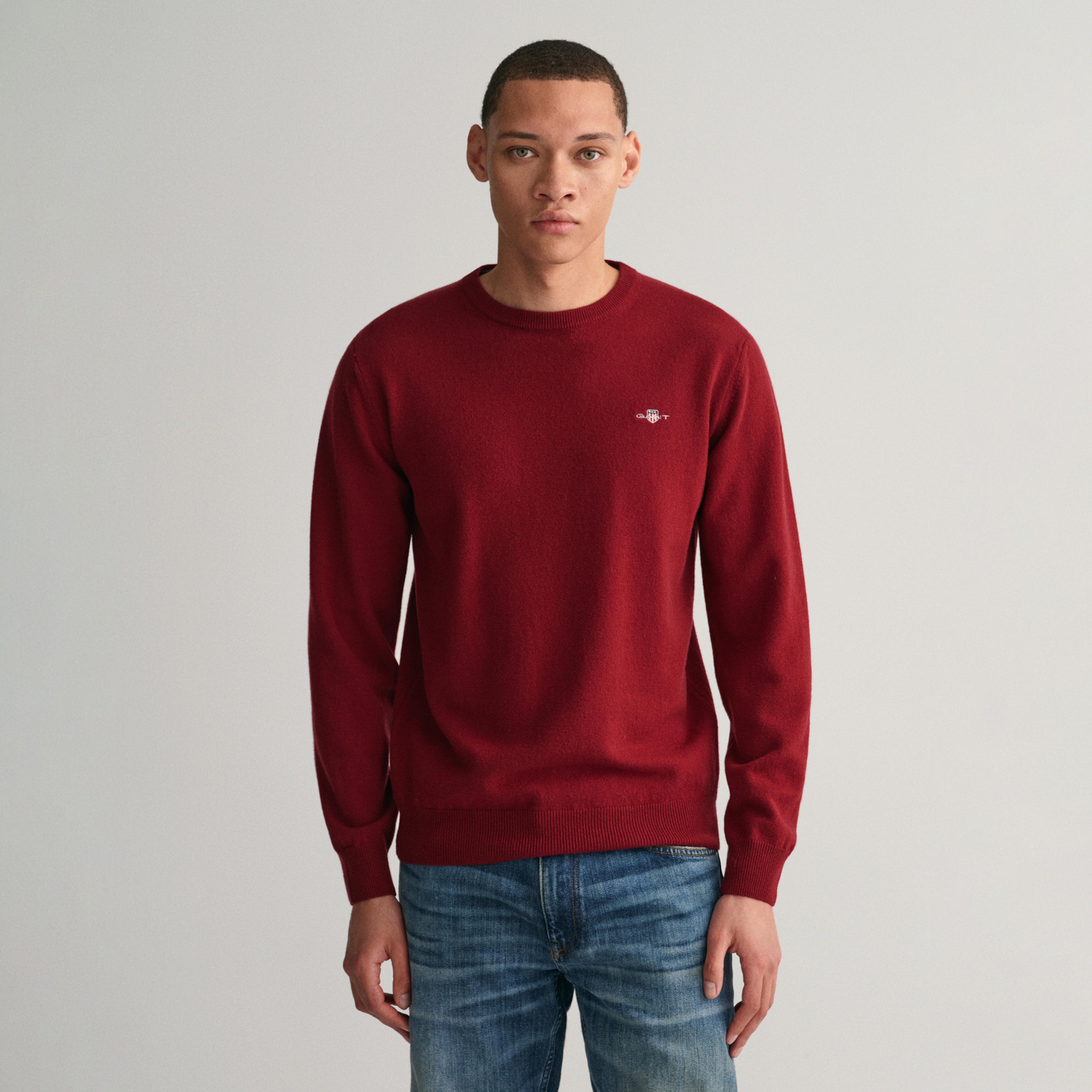 GANT Erkek Kırmızı Regular Fit Bisiklet Yaka Yün Kazak