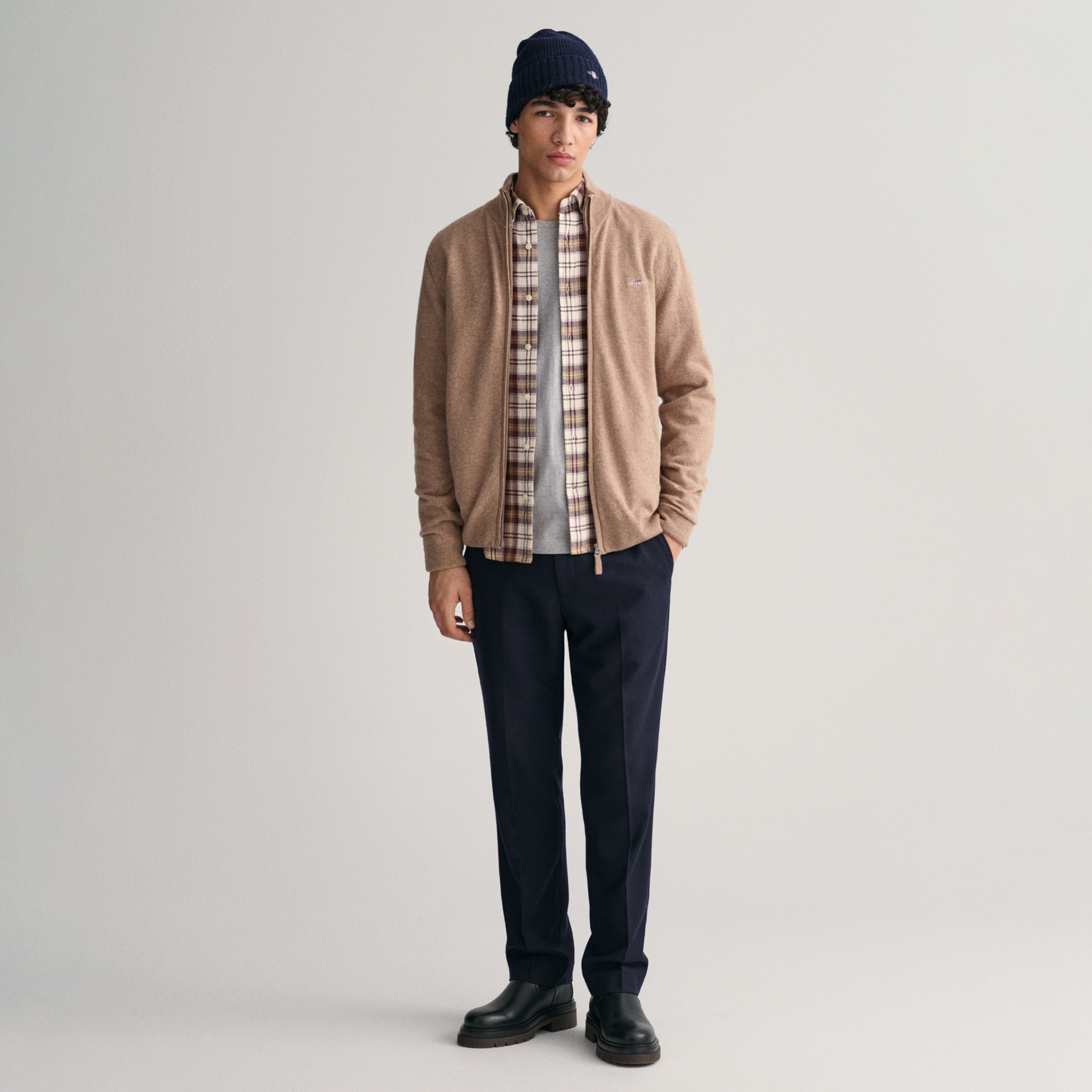 GANT Erkek Bej Regular Fit Fermuarlı Yün Hırka