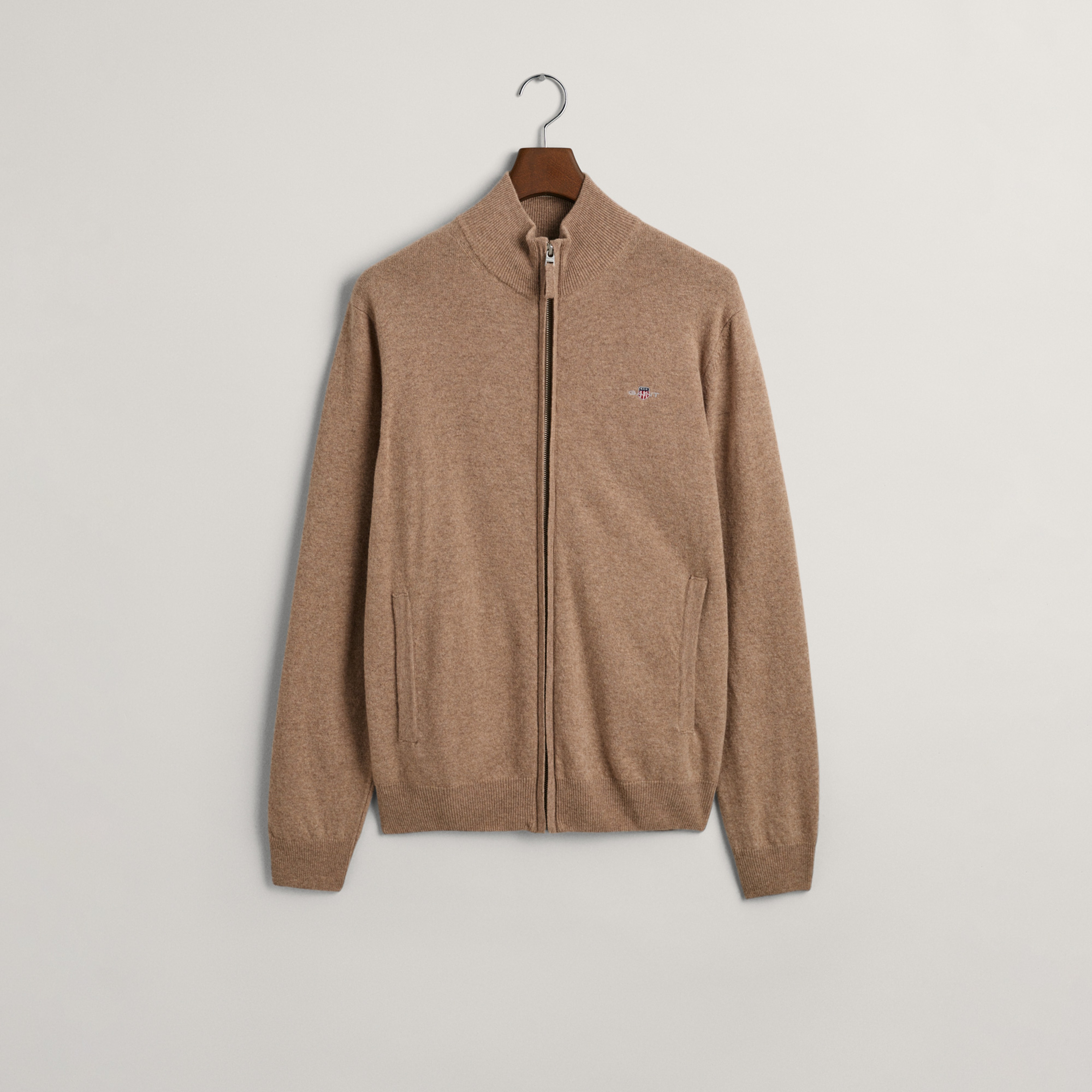 GANT Erkek Bej Regular Fit Fermuarlı Yün Hırka