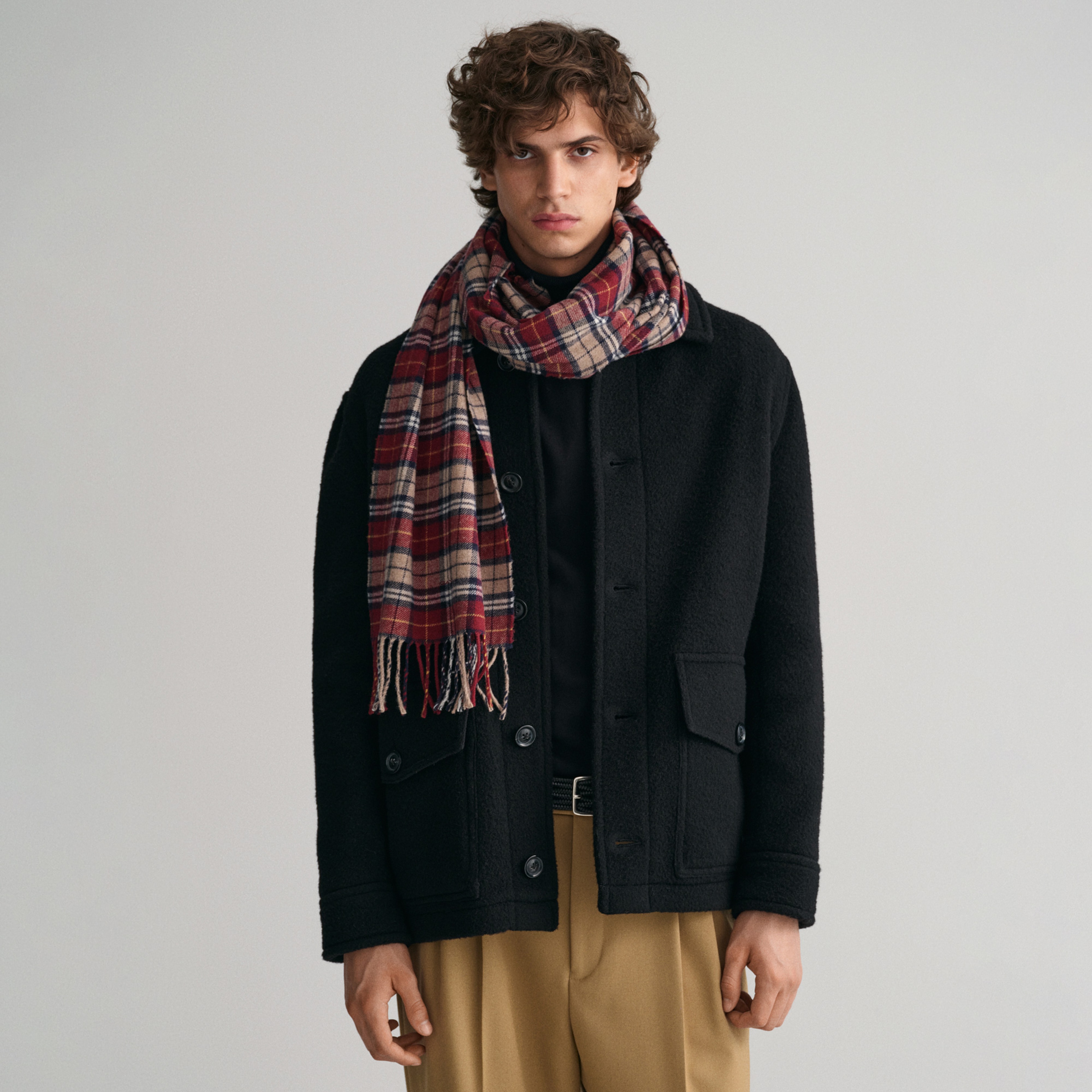 GANT Unisex Bordo Kareli Yün Atkı