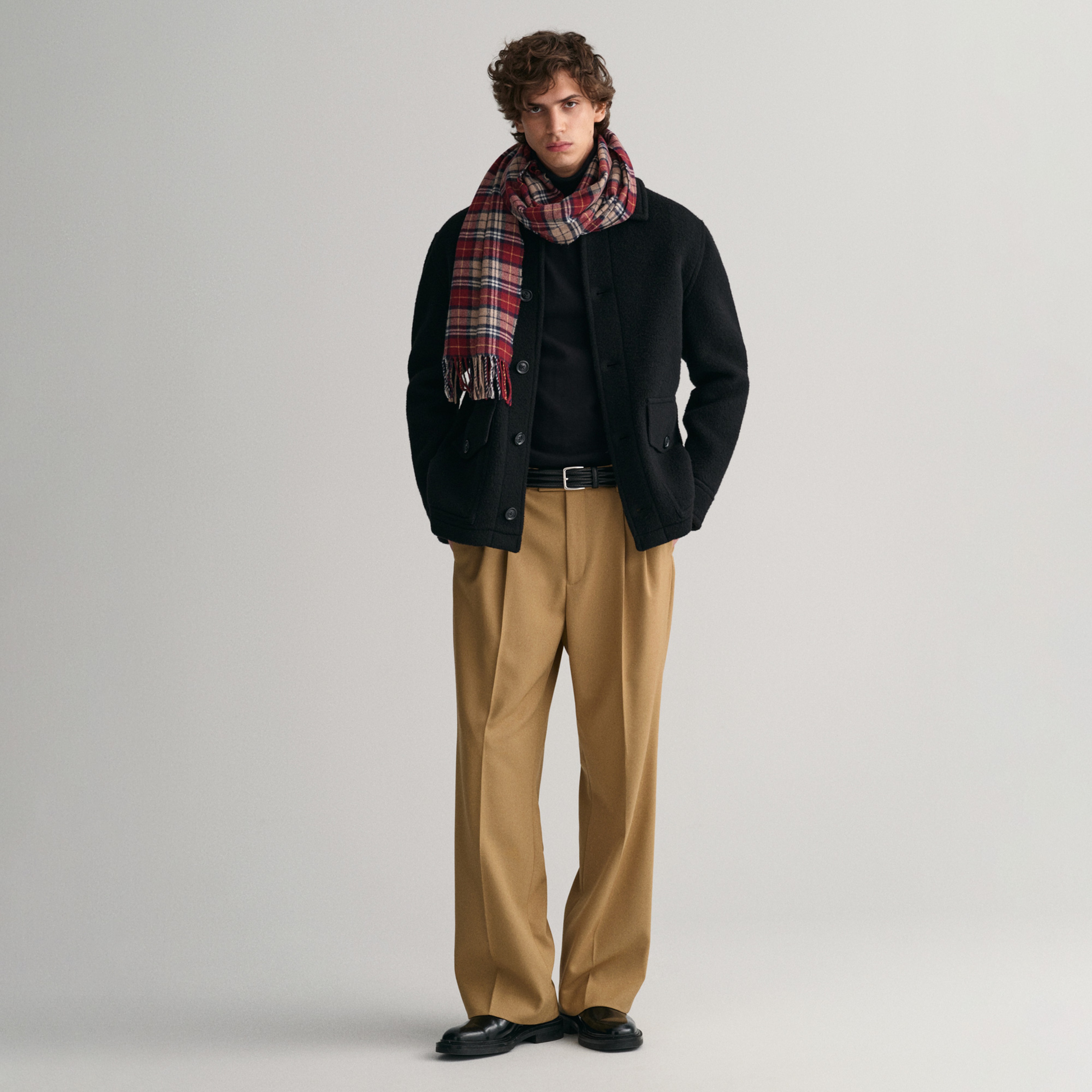 GANT Unisex Bordo Kareli Yün Atkı