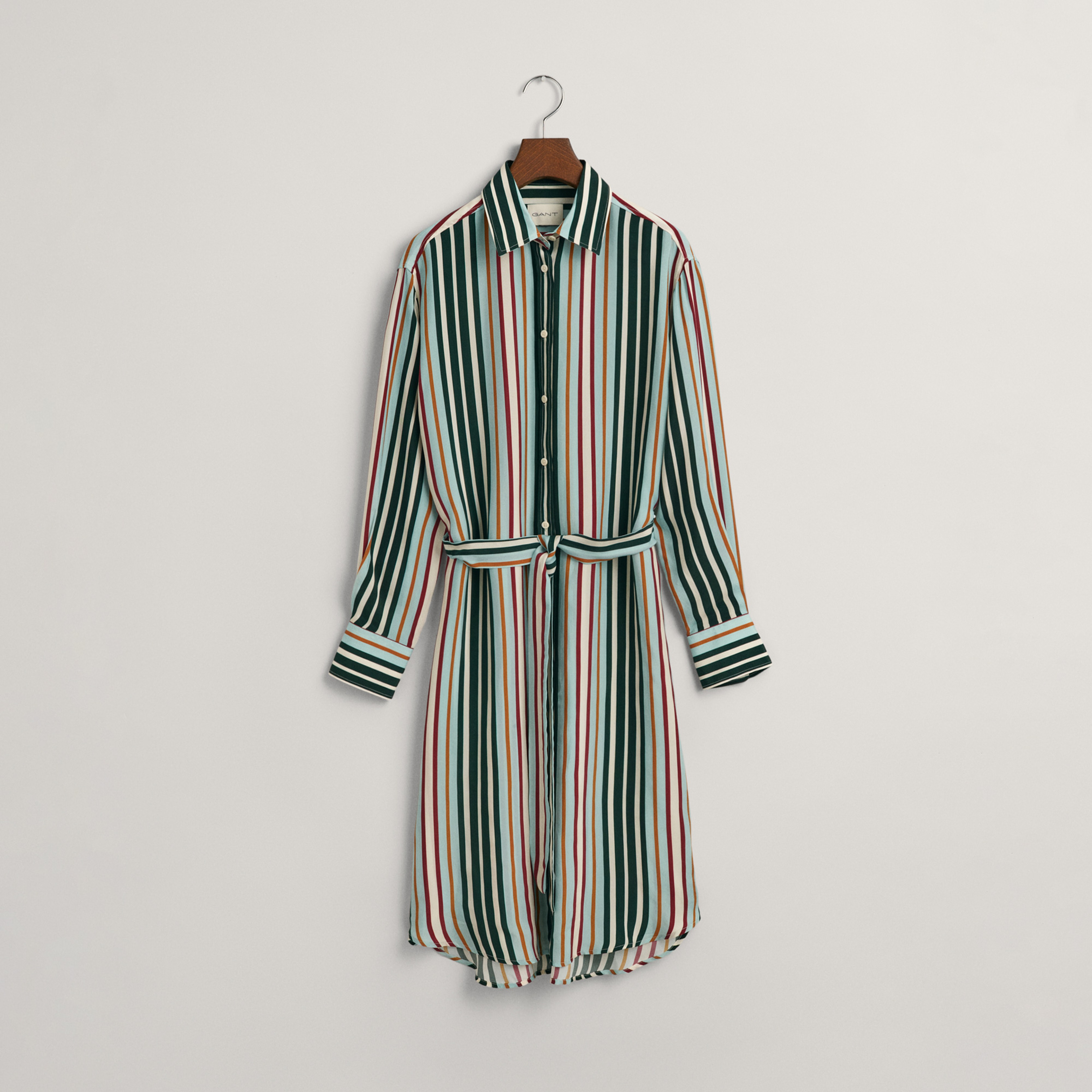GANT Kadın Yeşil Regular Fit Klasik Yaka Çizgili Elbise