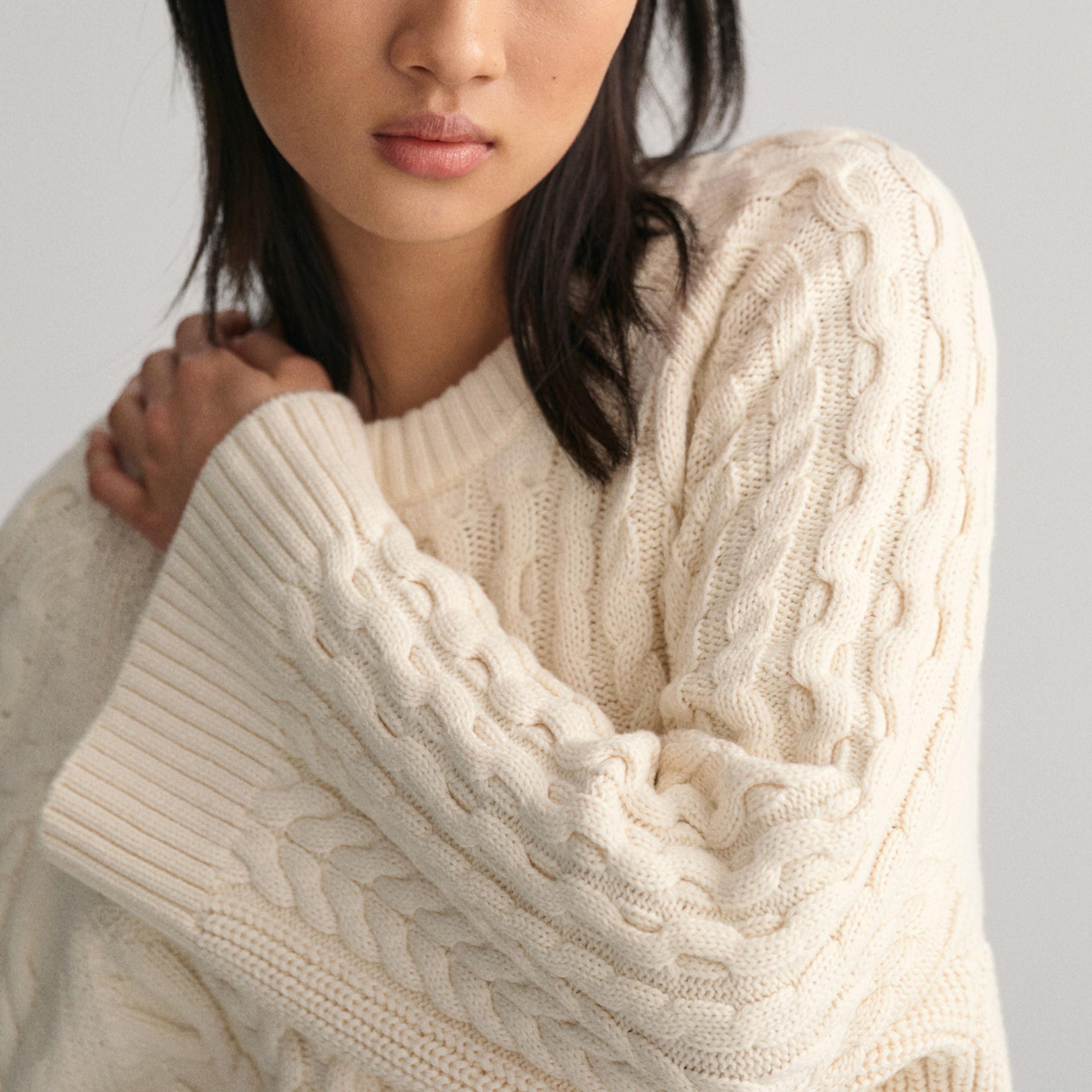 GANT Kadın Krem Oversize Fit Bisiklet Yaka Desenli Kazak