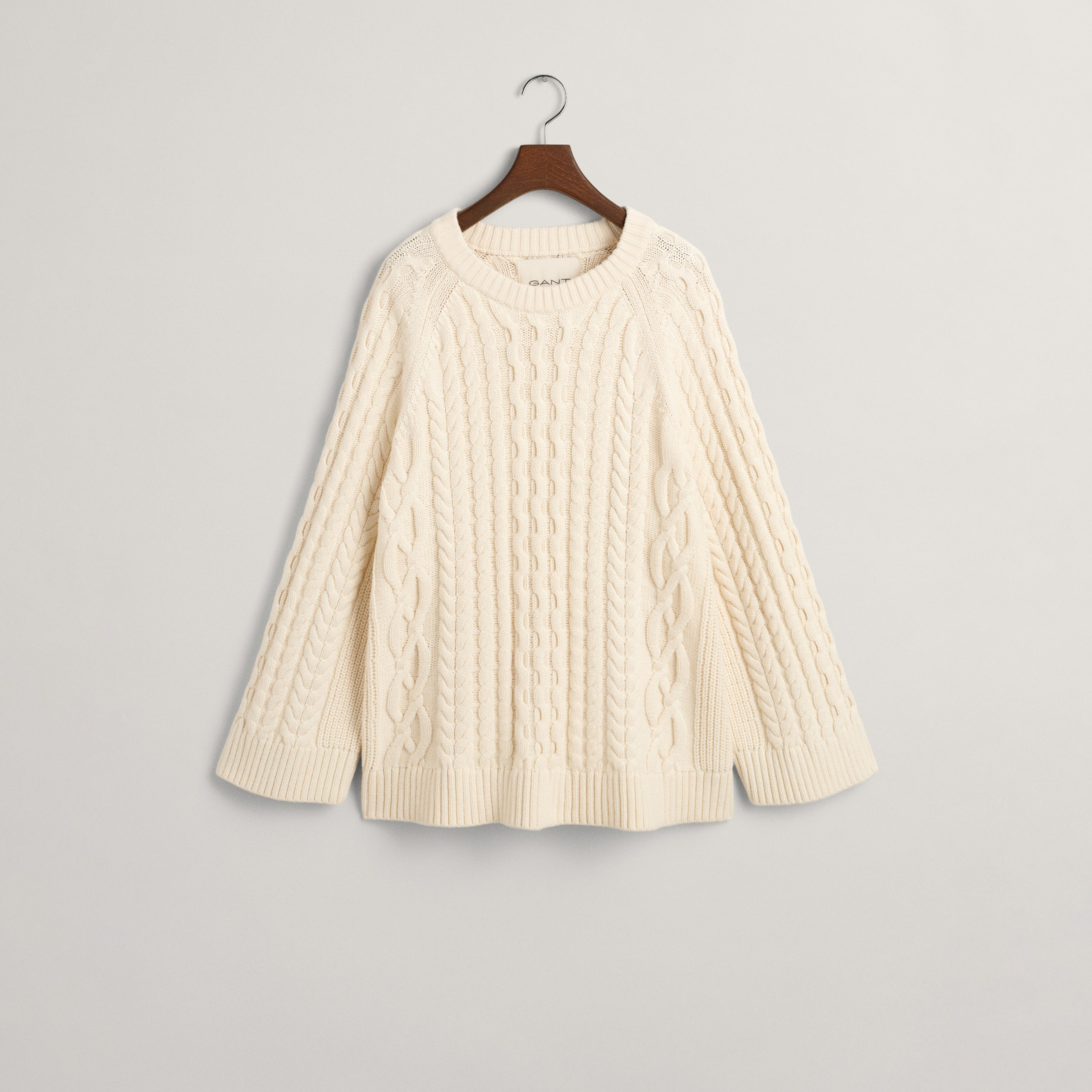 GANT Kadın Krem Oversize Fit Bisiklet Yaka Desenli Kazak