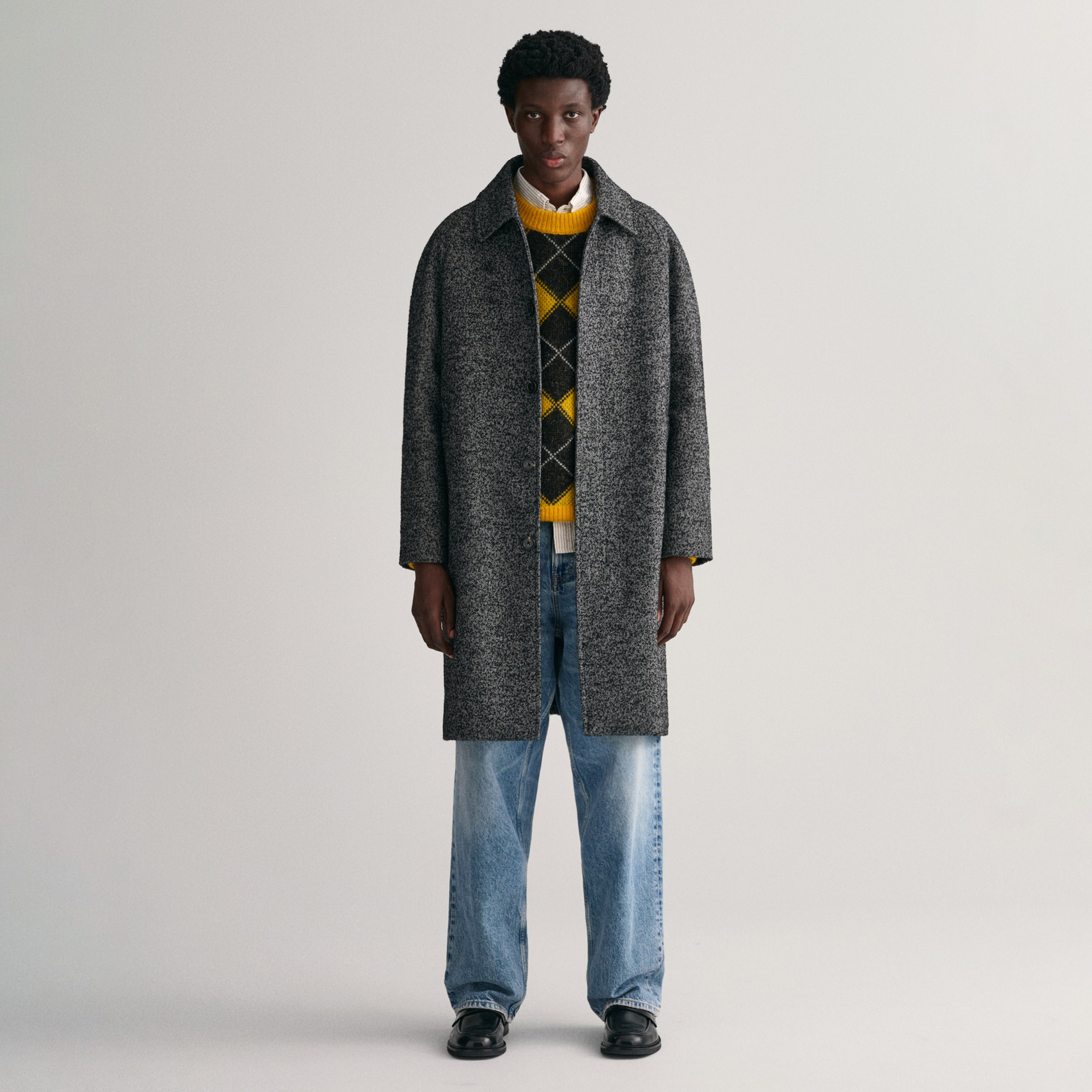 GANT Erkek Siyah Oversize Fit Klasik Yaka Kaban