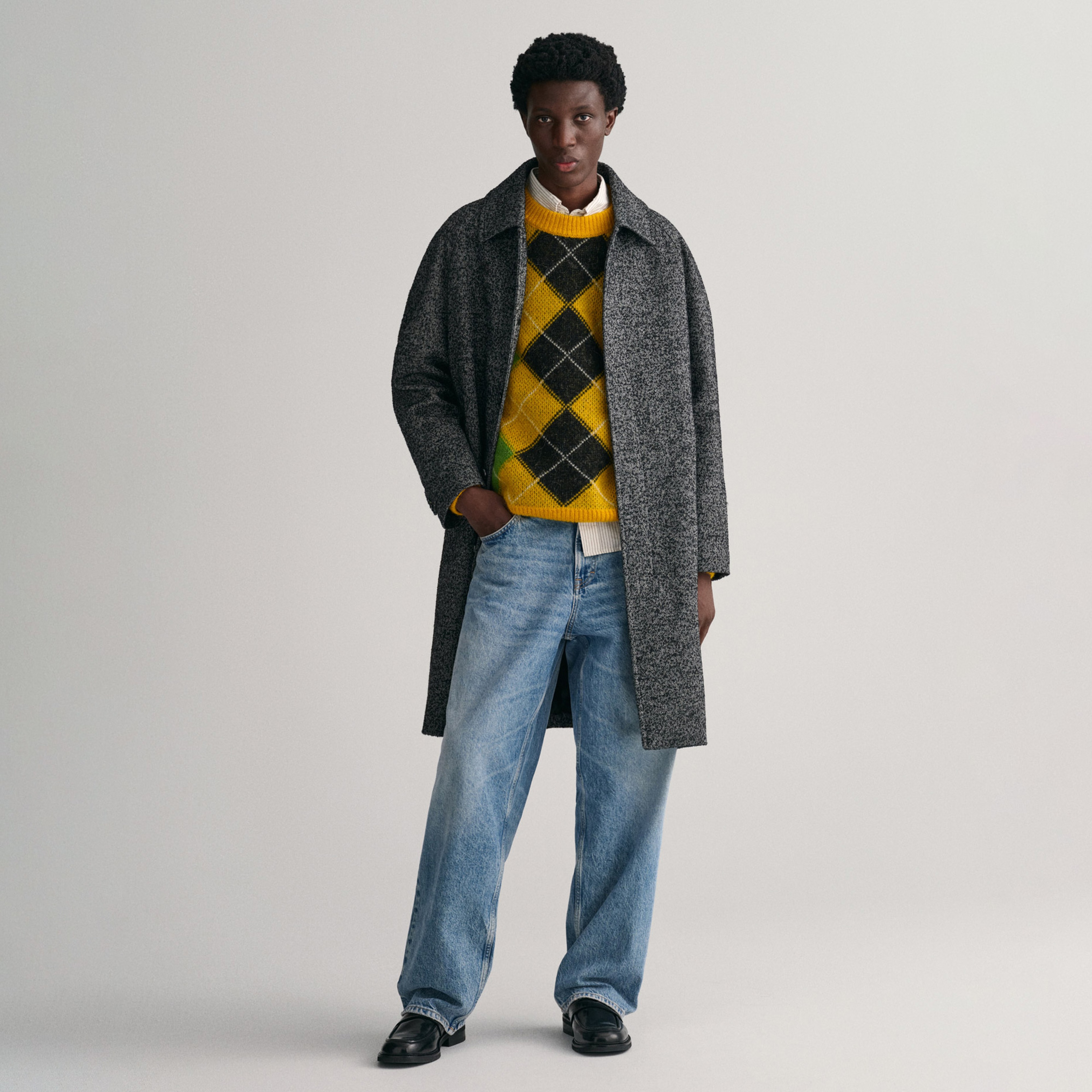 GANT Erkek Siyah Oversize Fit Klasik Yaka Kaban