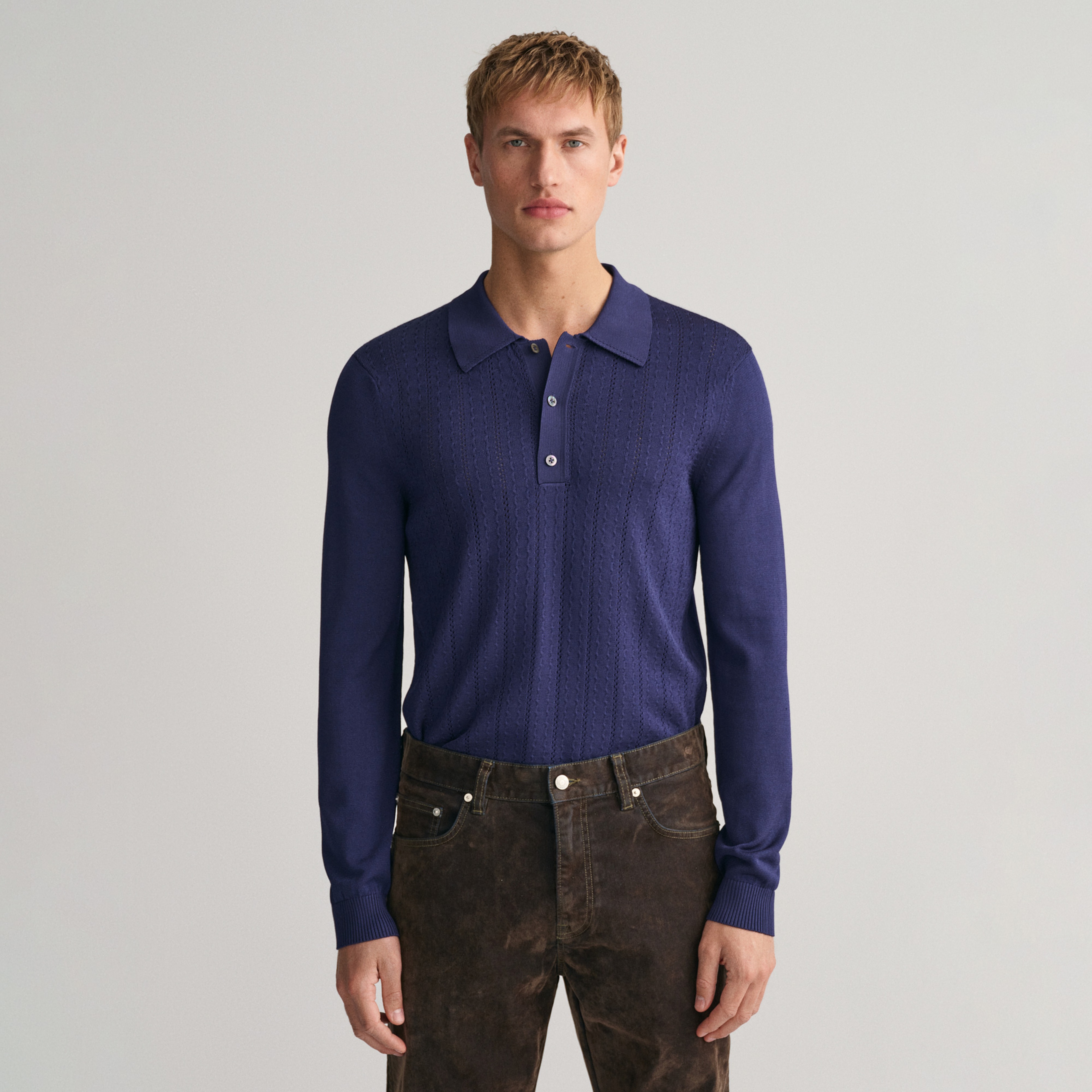 GANT Erkek Lacivert Relaxed Fit Klasik Yaka Kazak