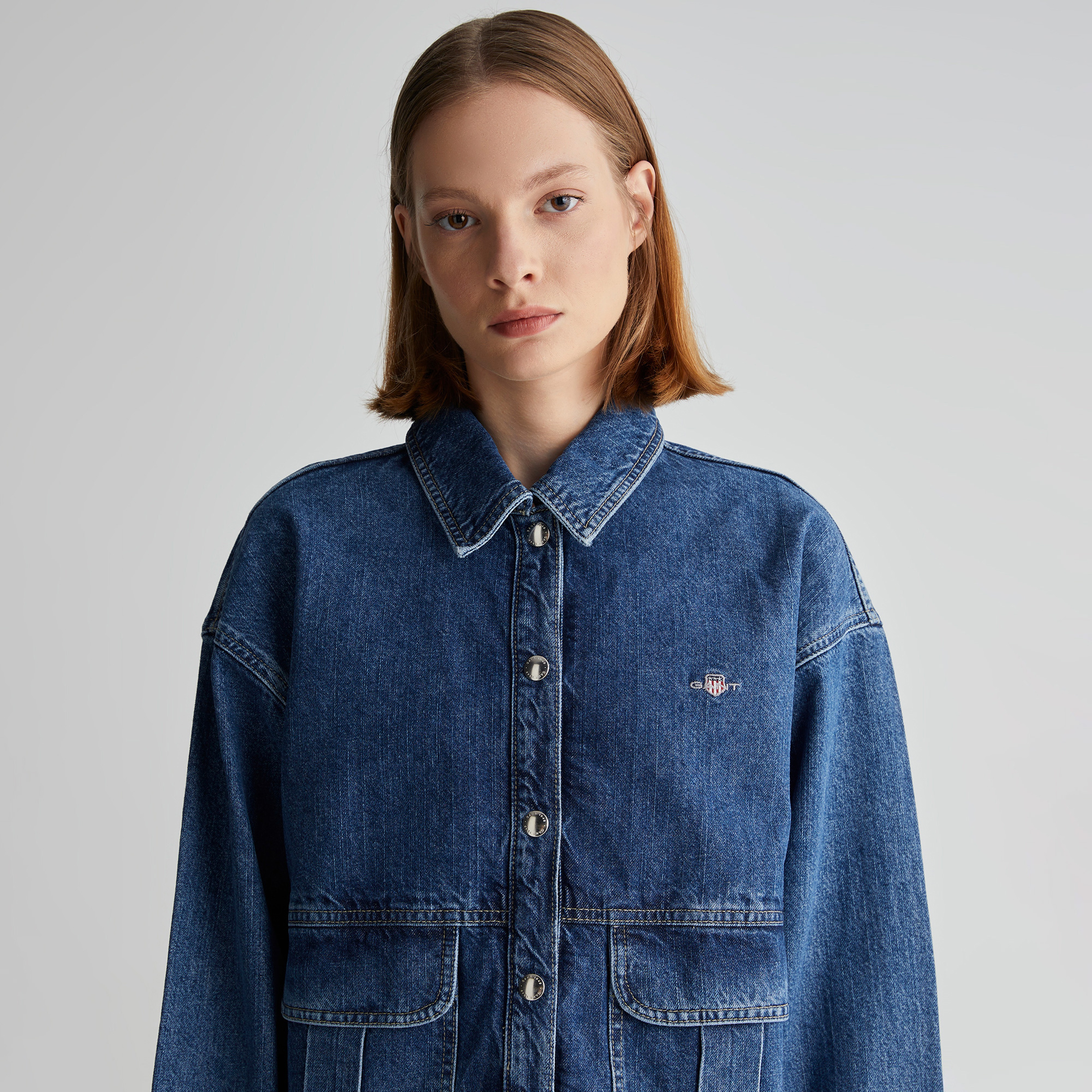 GANT Kadın Mavi Regular Fit Klasik Yaka Denim Ceket