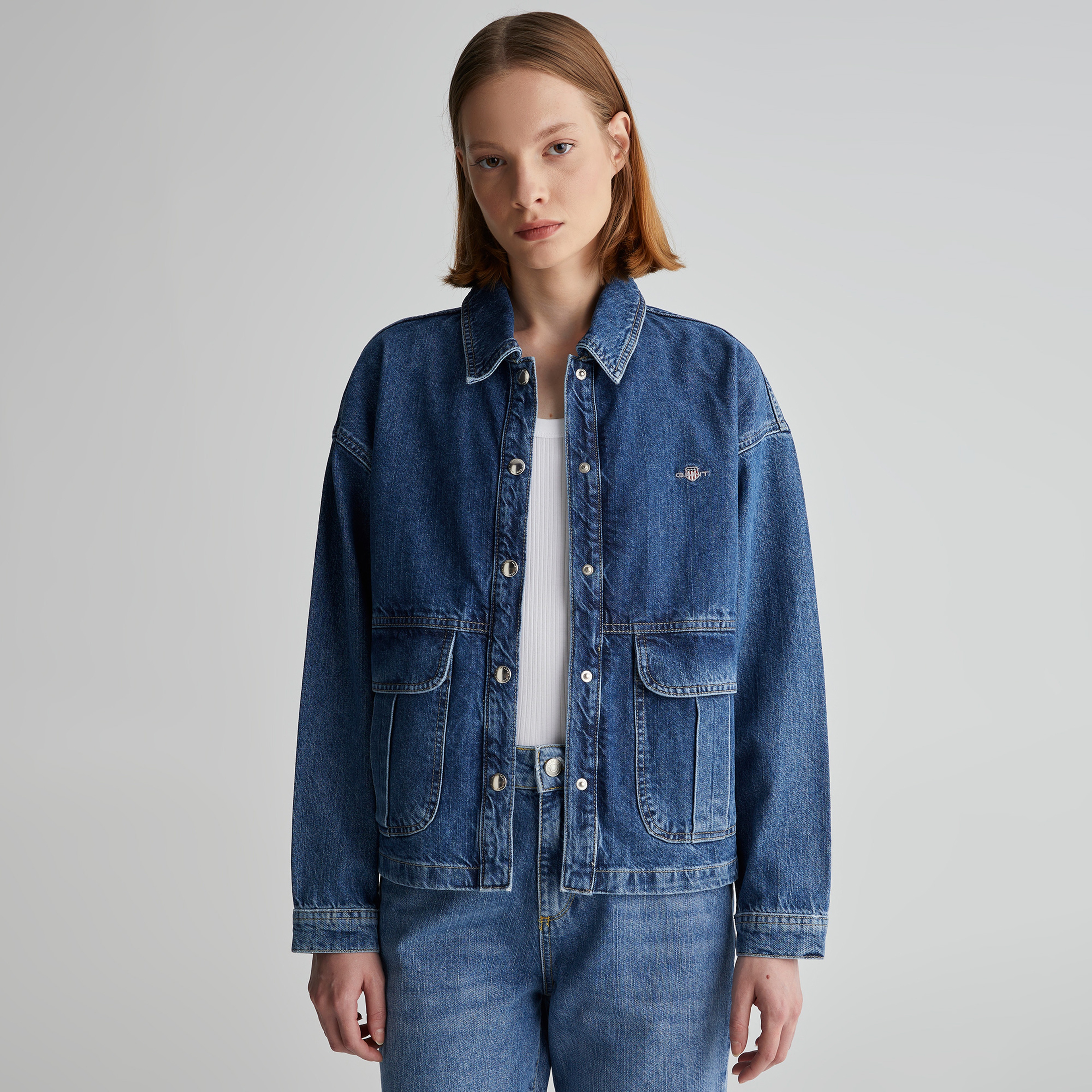 GANT Kadın Mavi Regular Fit Klasik Yaka Denim Ceket