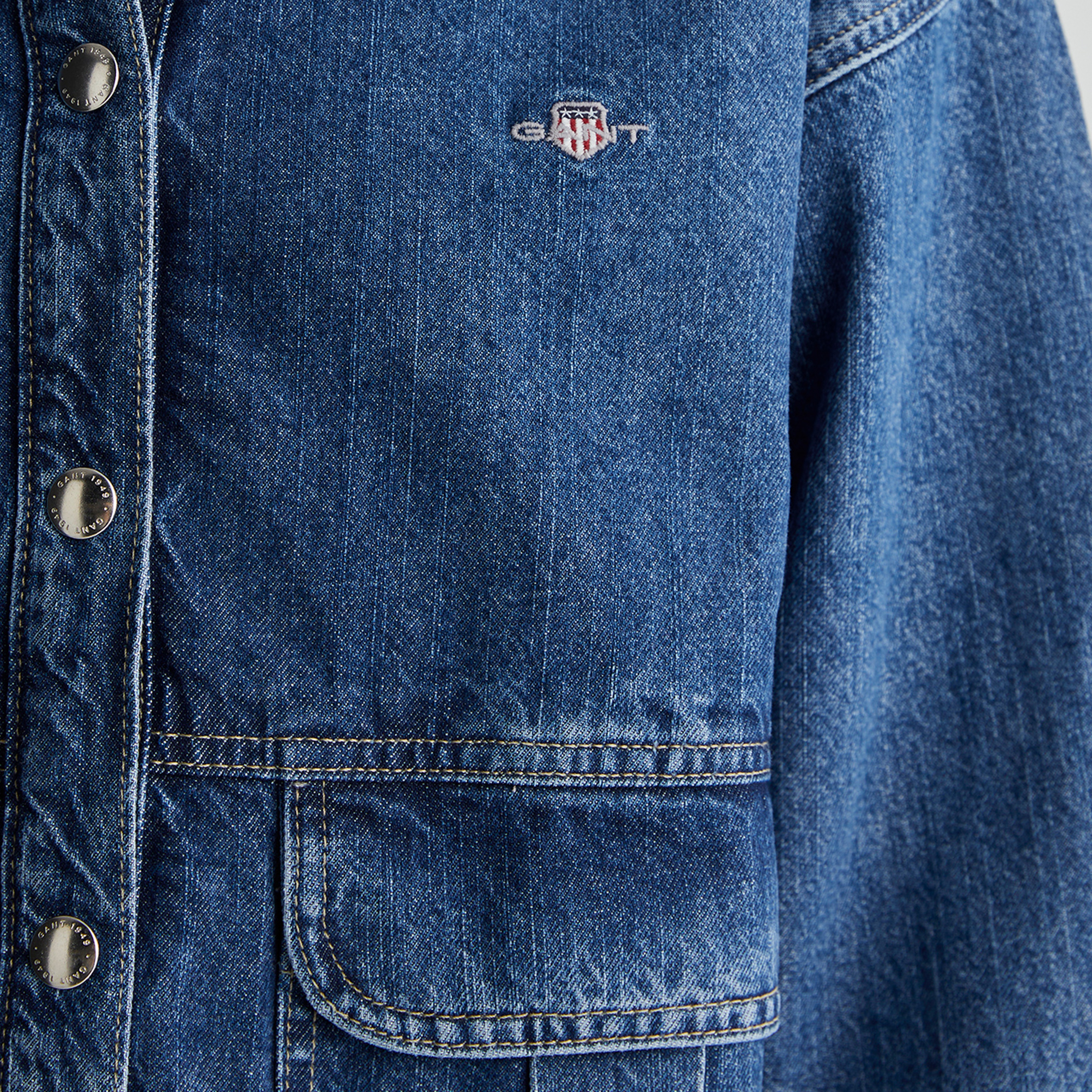 GANT Kadın Mavi Regular Fit Klasik Yaka Denim Ceket