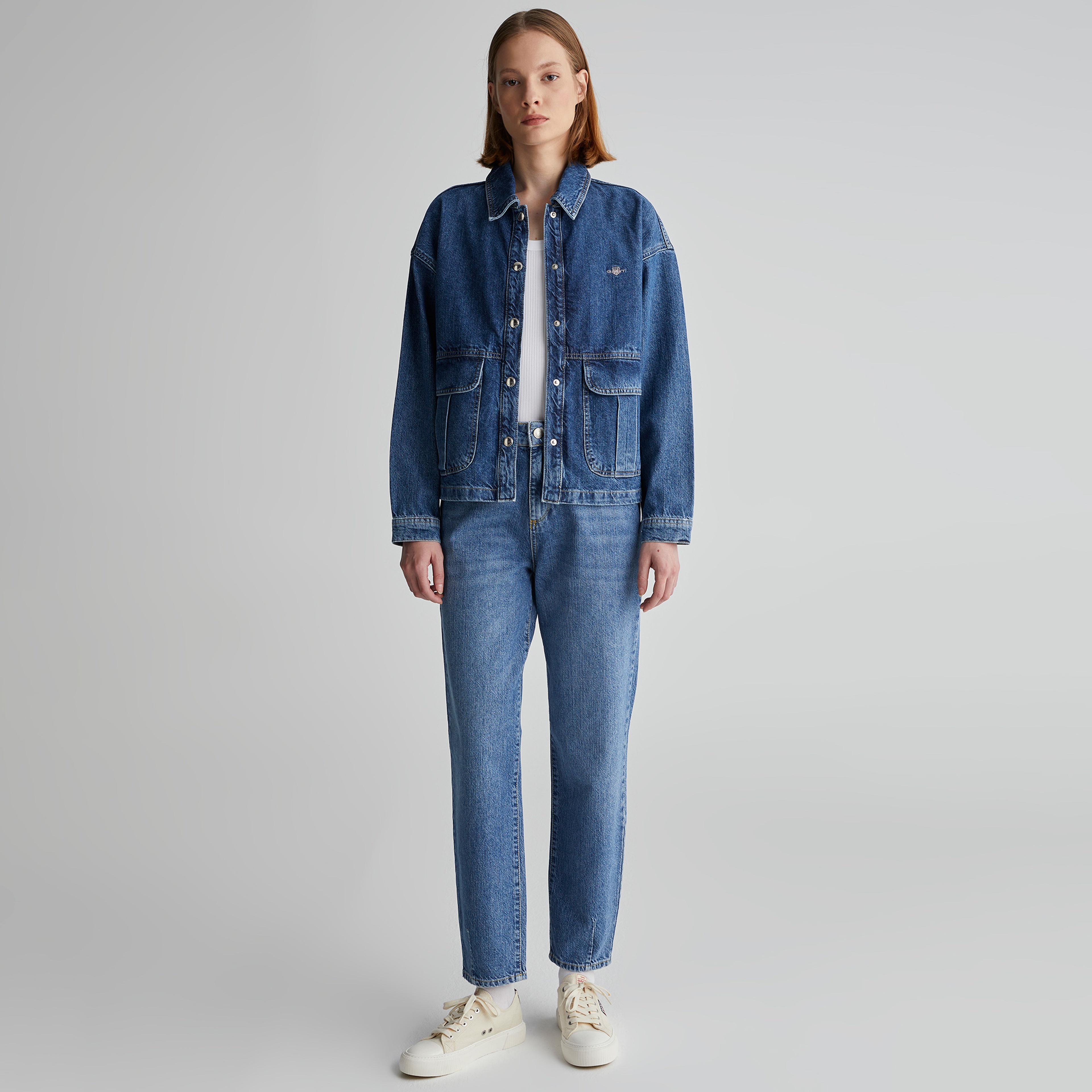 GANT Kadın Mavi Regular Fit Klasik Yaka Denim Ceket