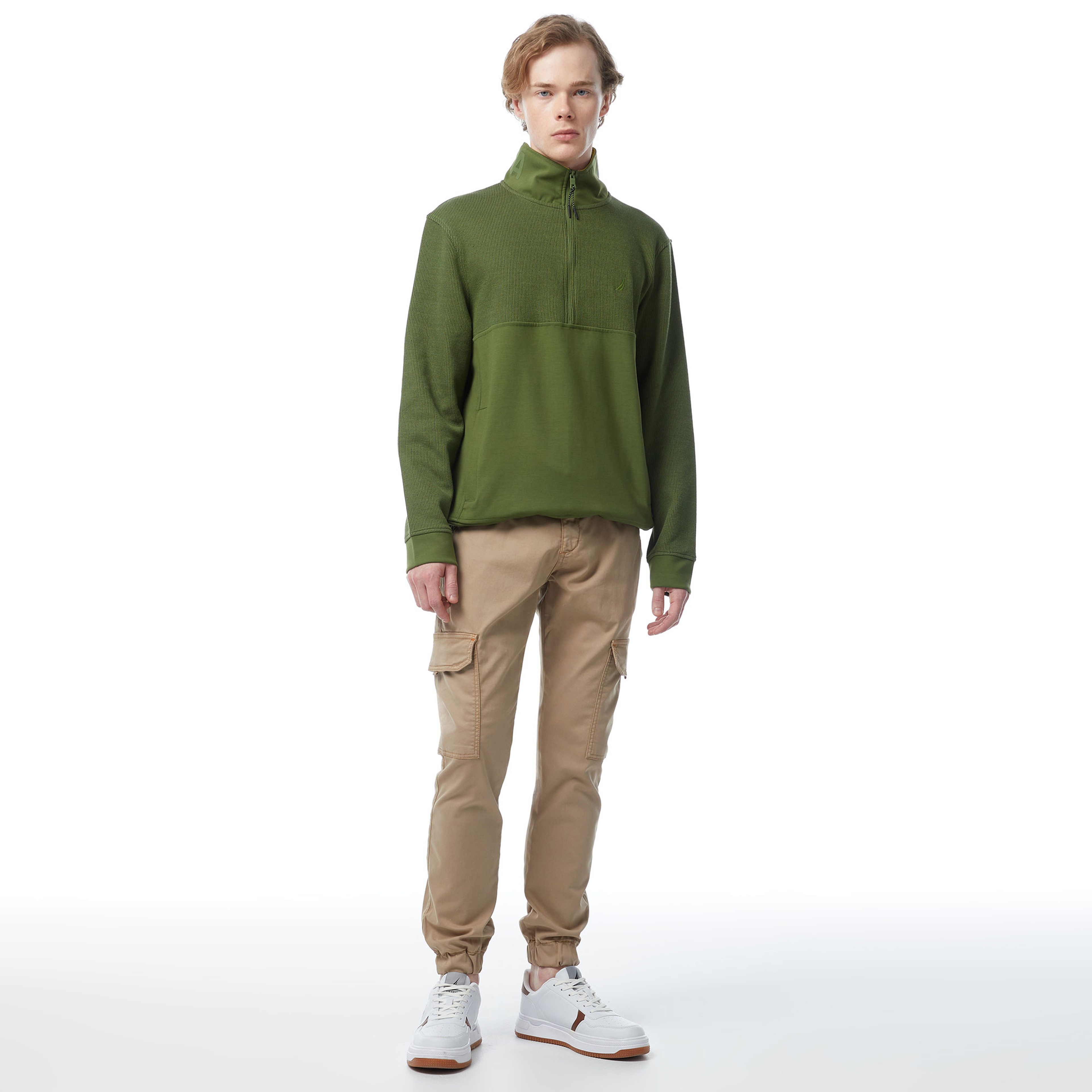 Nautica Erkek Yeşil Standart Fit Dik Yakalı Sweatshirt