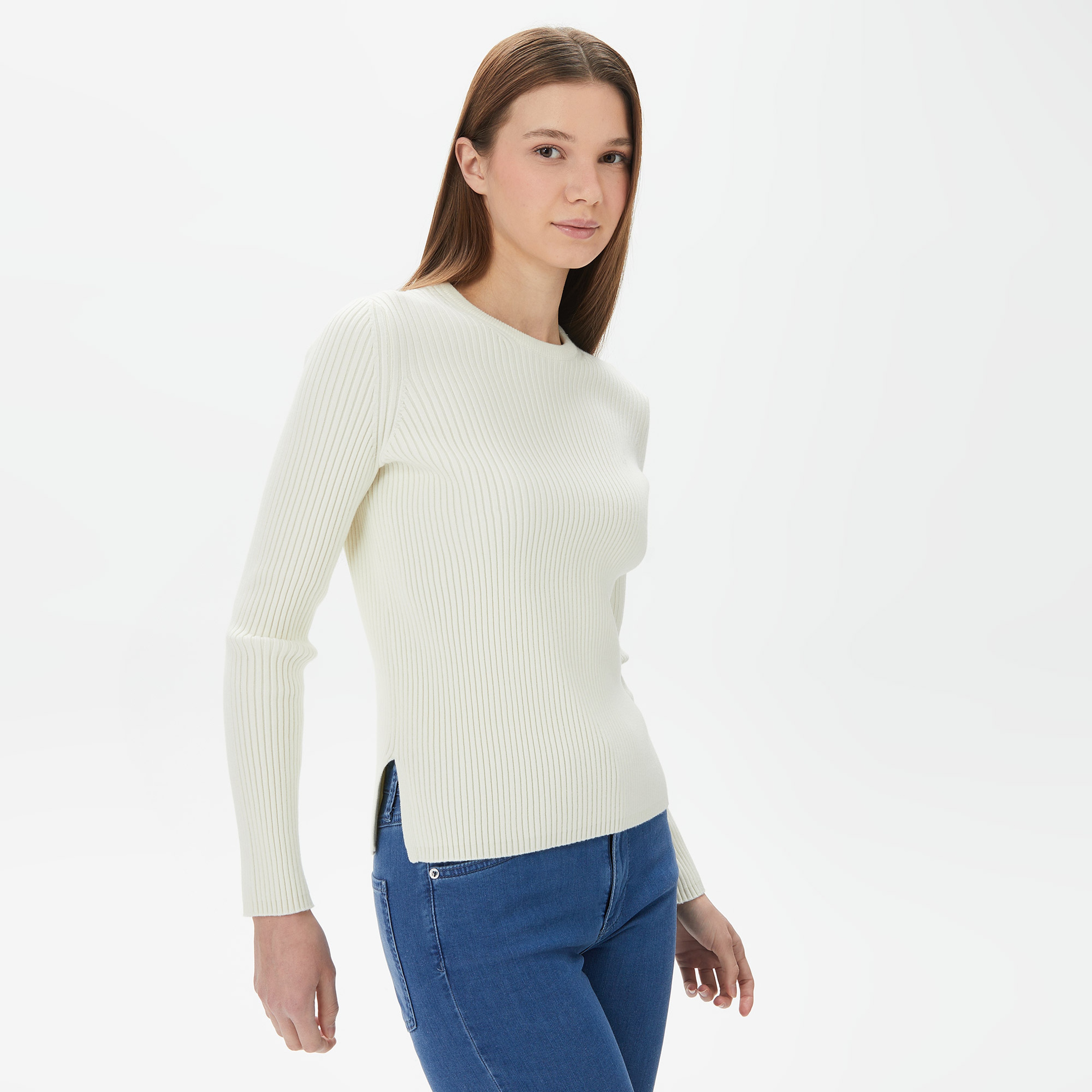 Nautica Kadın Beyaz Slim Fit Triko