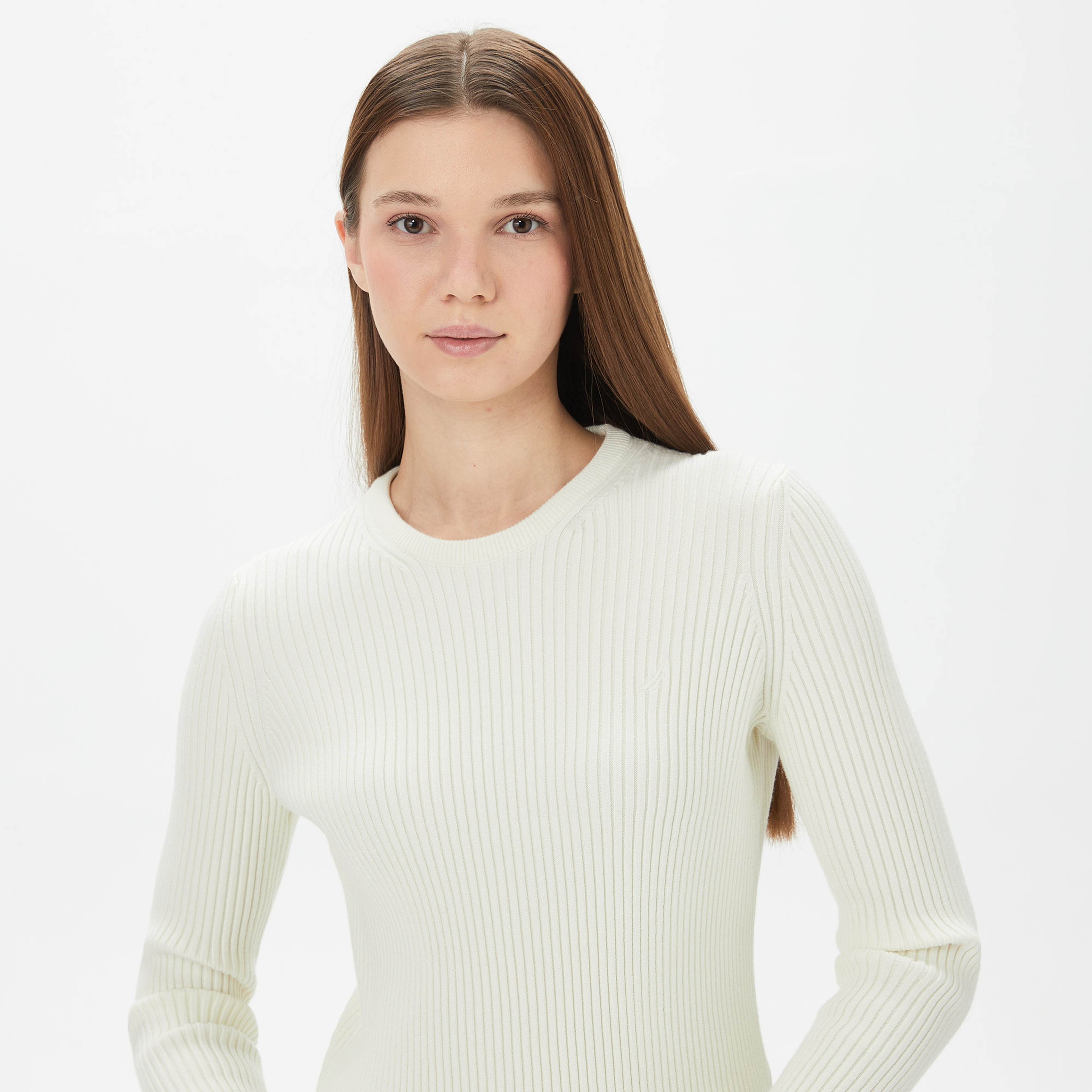 Nautica Kadın Beyaz Slim Fit Triko