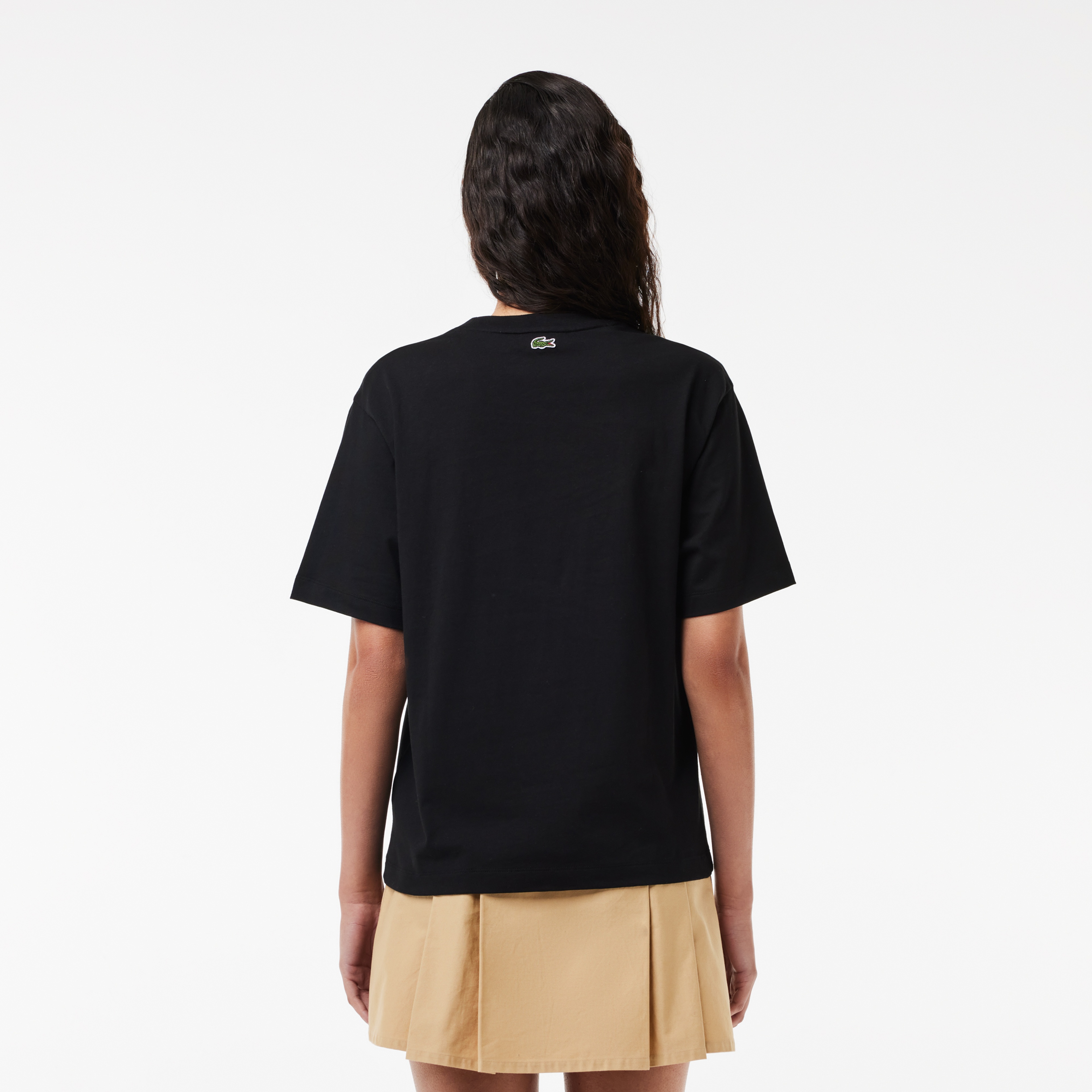 Lacoste Kadın Relaxed Fit Bisiklet Yaka Baskılı Siyah T-Shirt