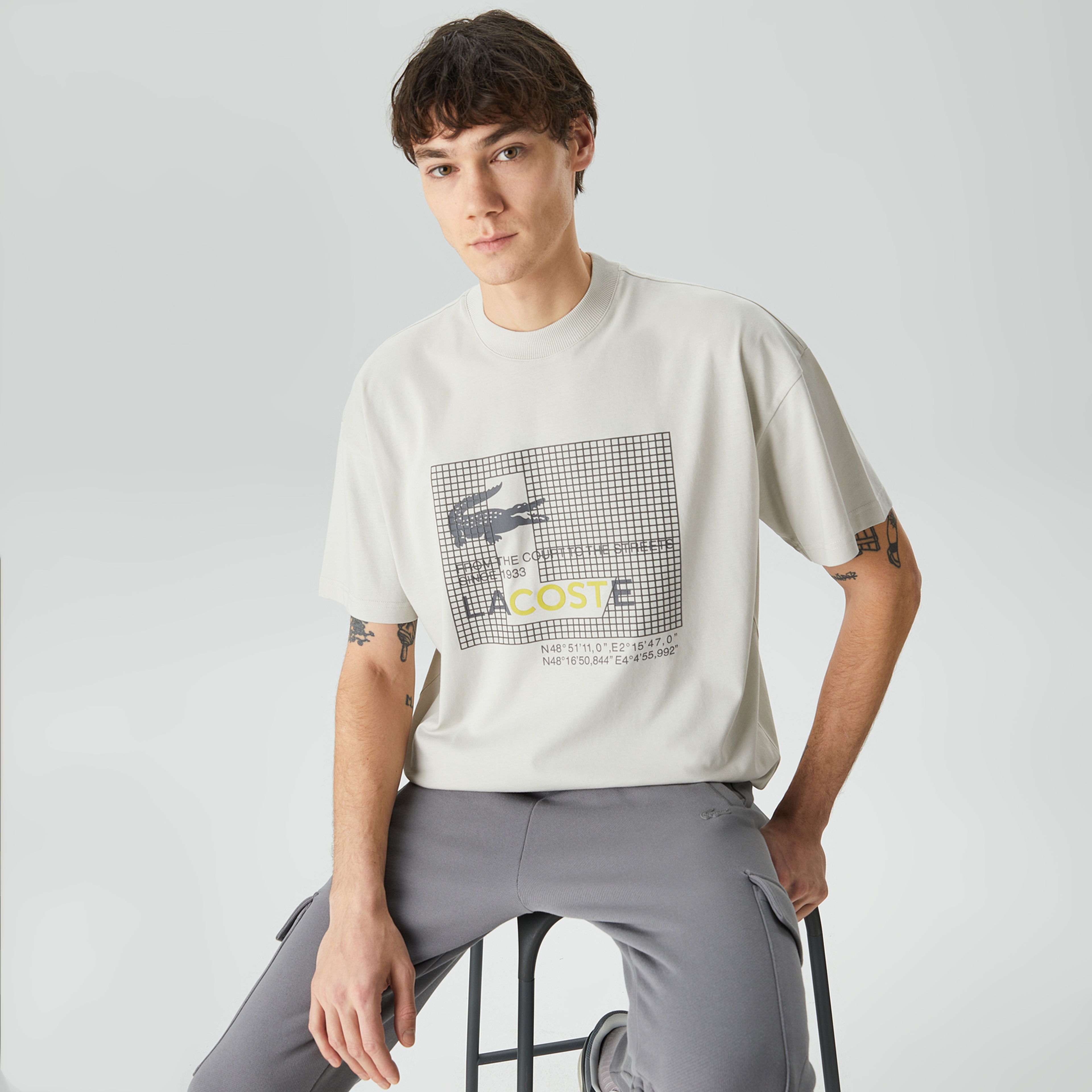 Lacoste House of SuperStep X Lacoste Erkek Gri T-Shirt