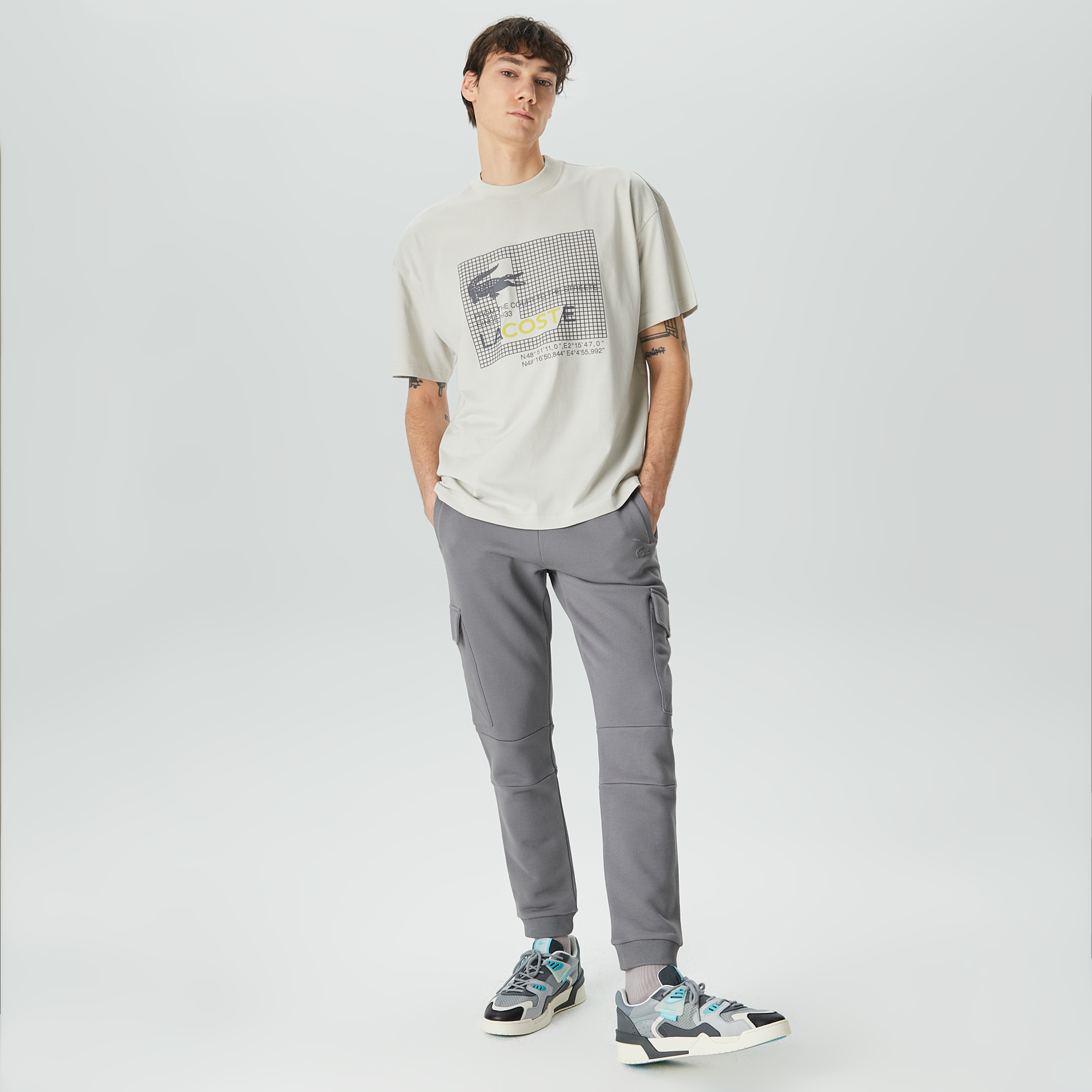 Lacoste House of SuperStep X Lacoste Erkek Gri T-Shirt