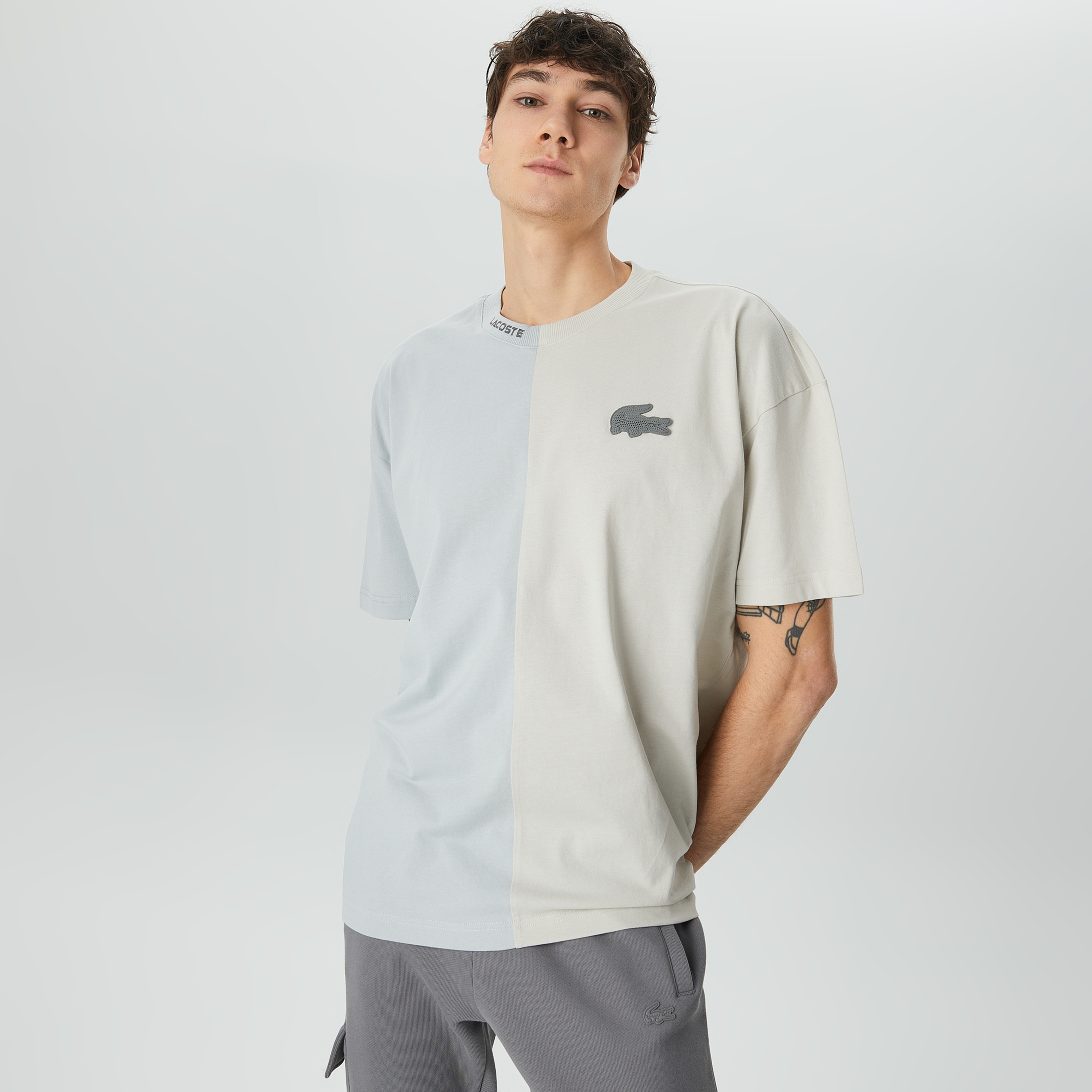 Lacoste House of SuperStep X Lacoste Erkek Gri T-Shirt