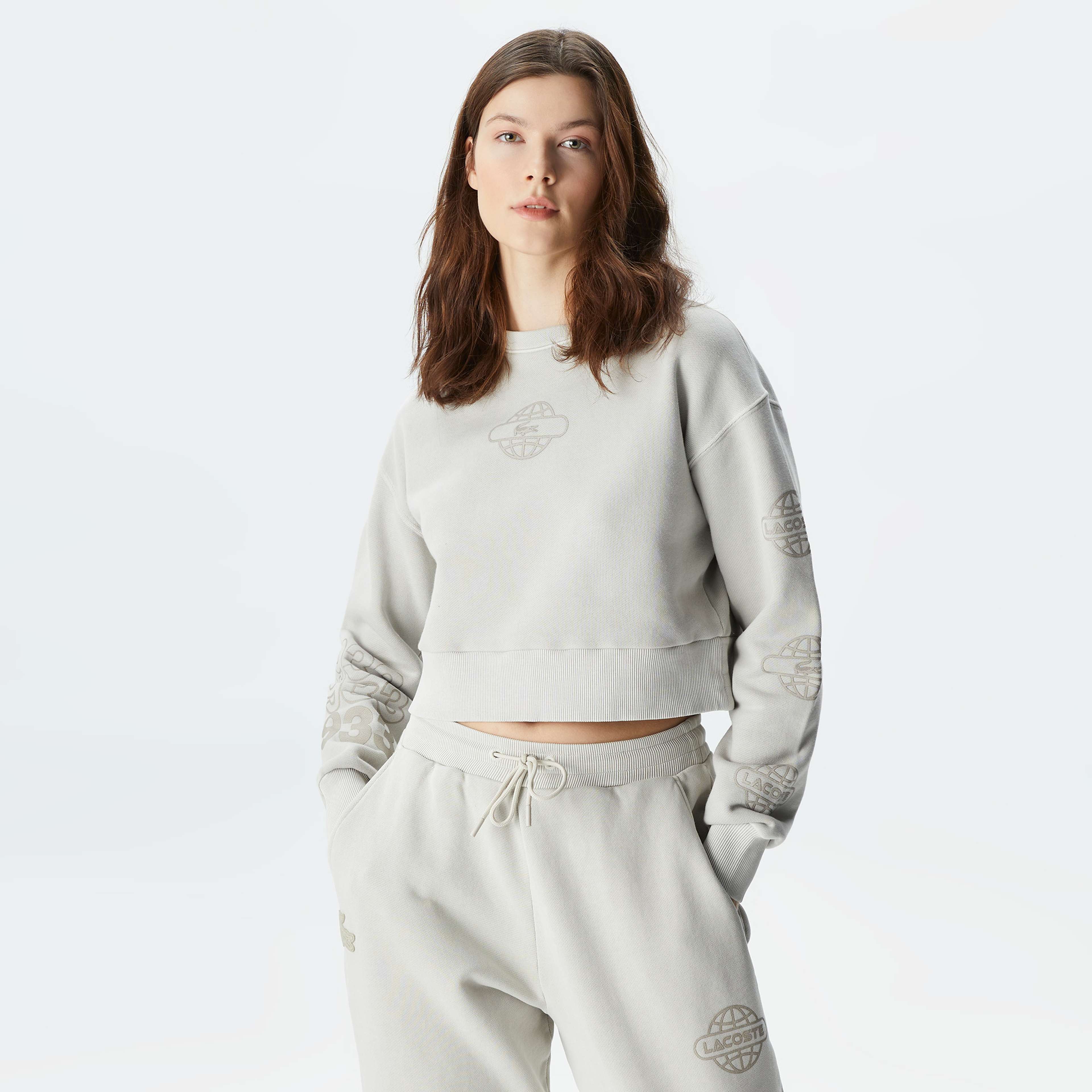 Lacoste House of SuperStep X Lacoste Kadın Krem Sweatshirt