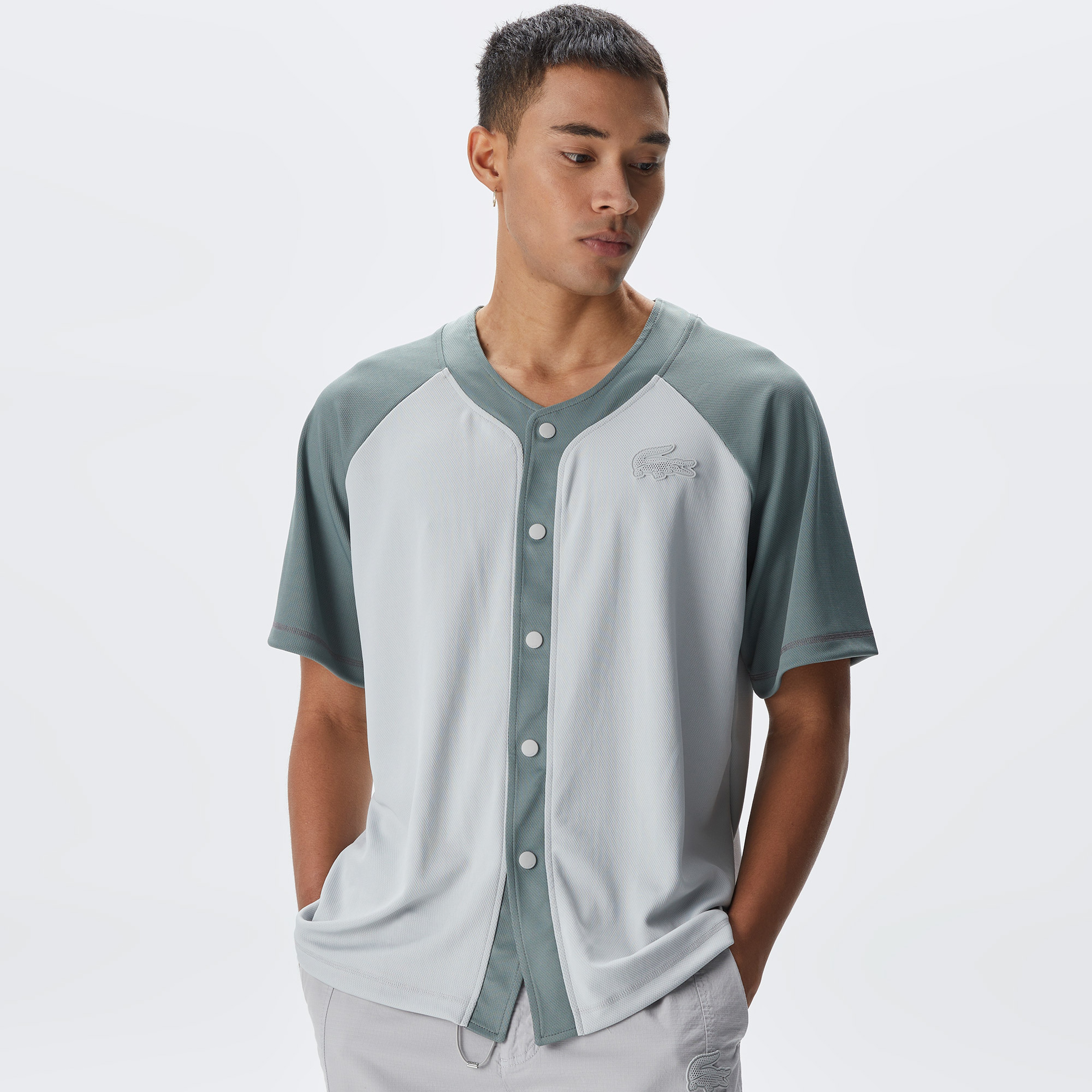 Lacoste House of SuperStep X Lacoste Erkek Gri/Yeşil Gömlek