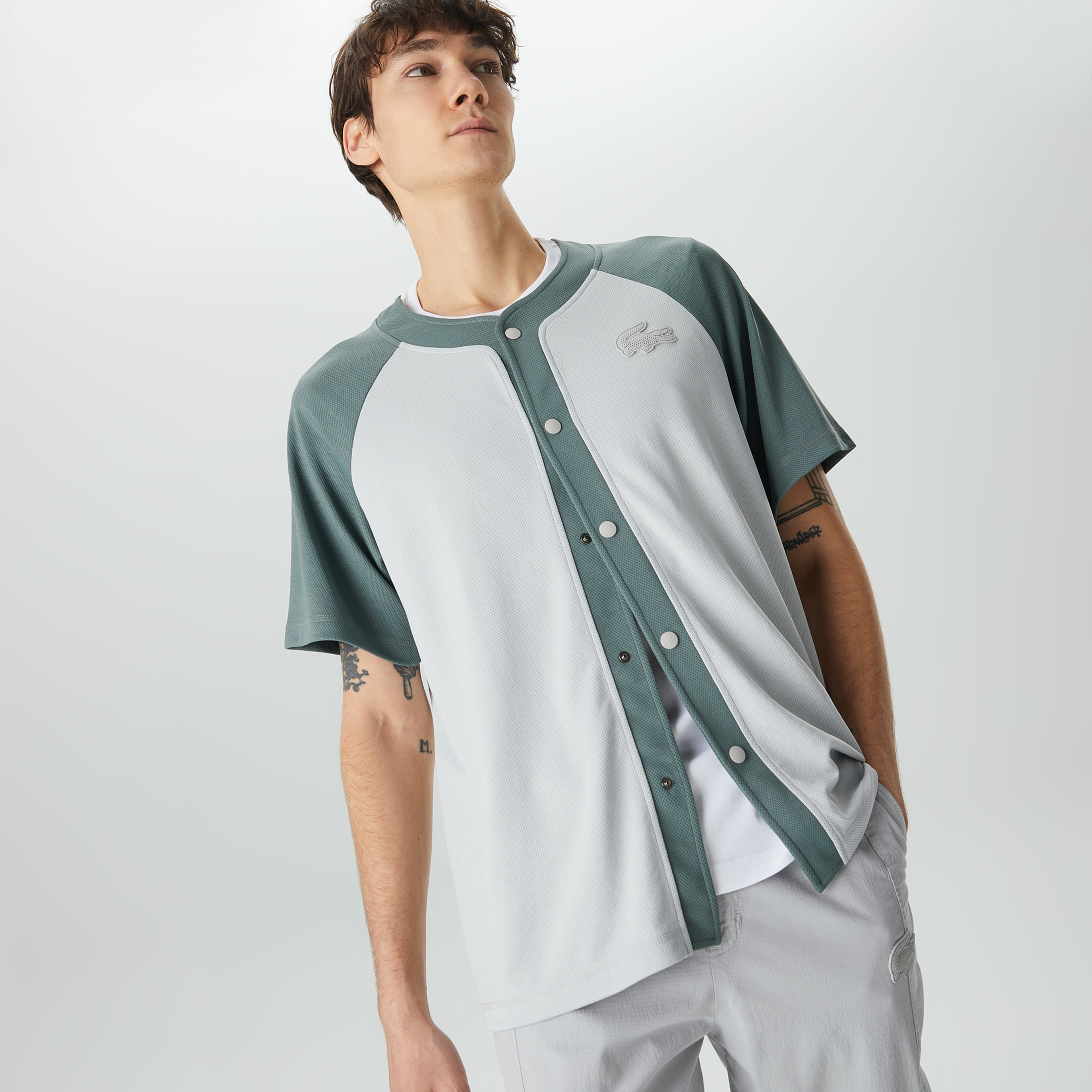 Lacoste House of SuperStep X Lacoste Erkek Gri/Yeşil Gömlek