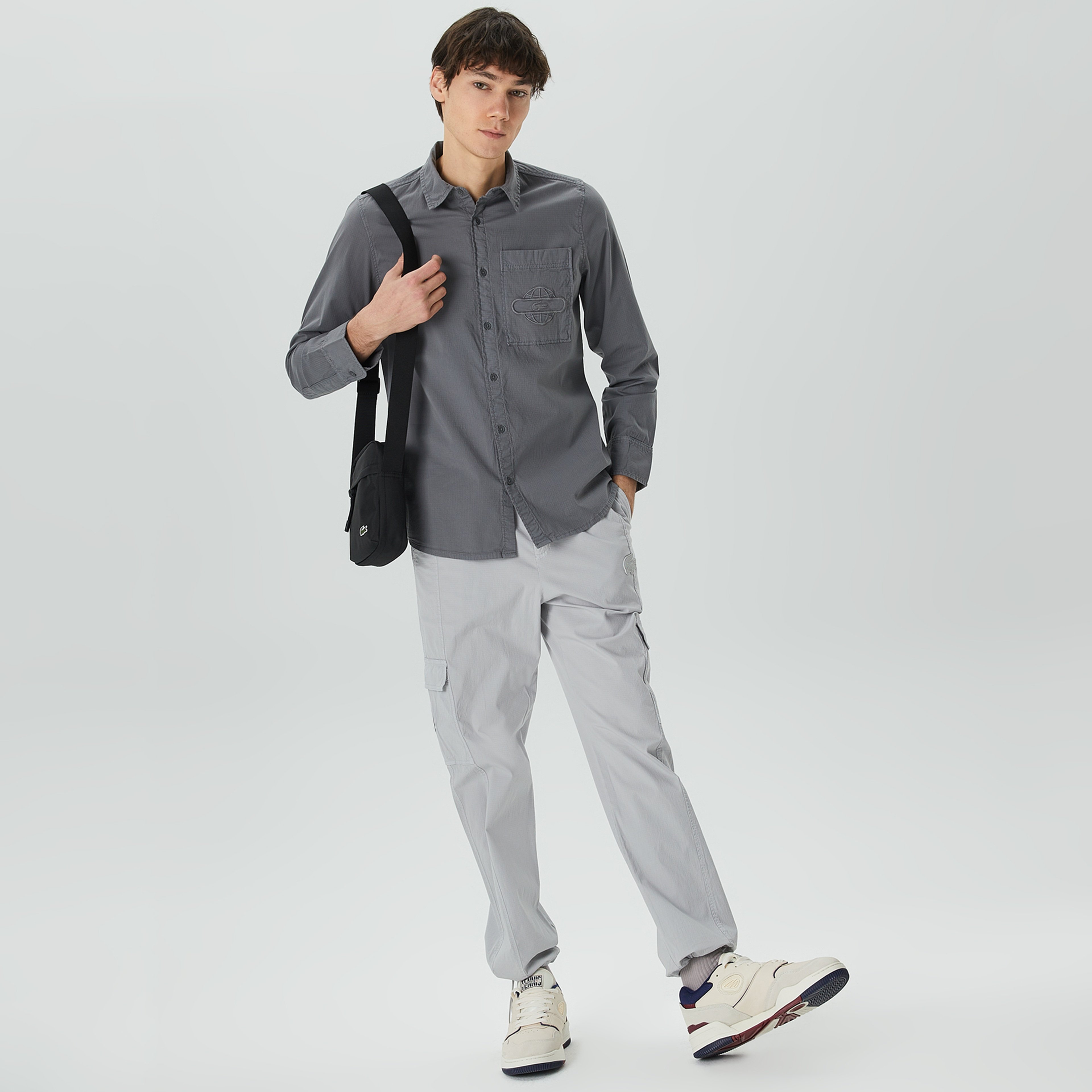 Lacoste X House of SuperStep Erkek Gri Gömlek