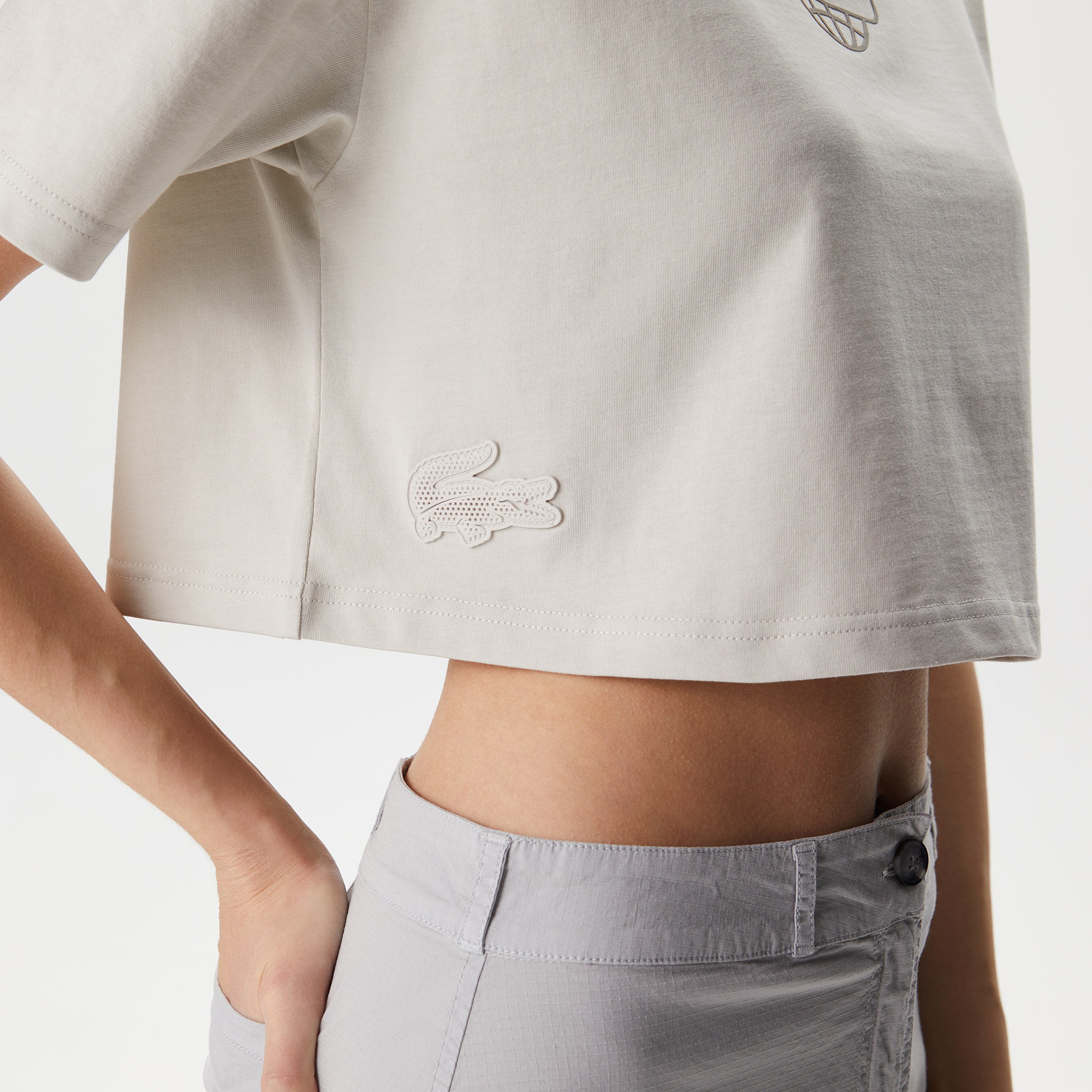 Lacoste House of SuperStep X Lacoste Kadın Gri T-Shirt