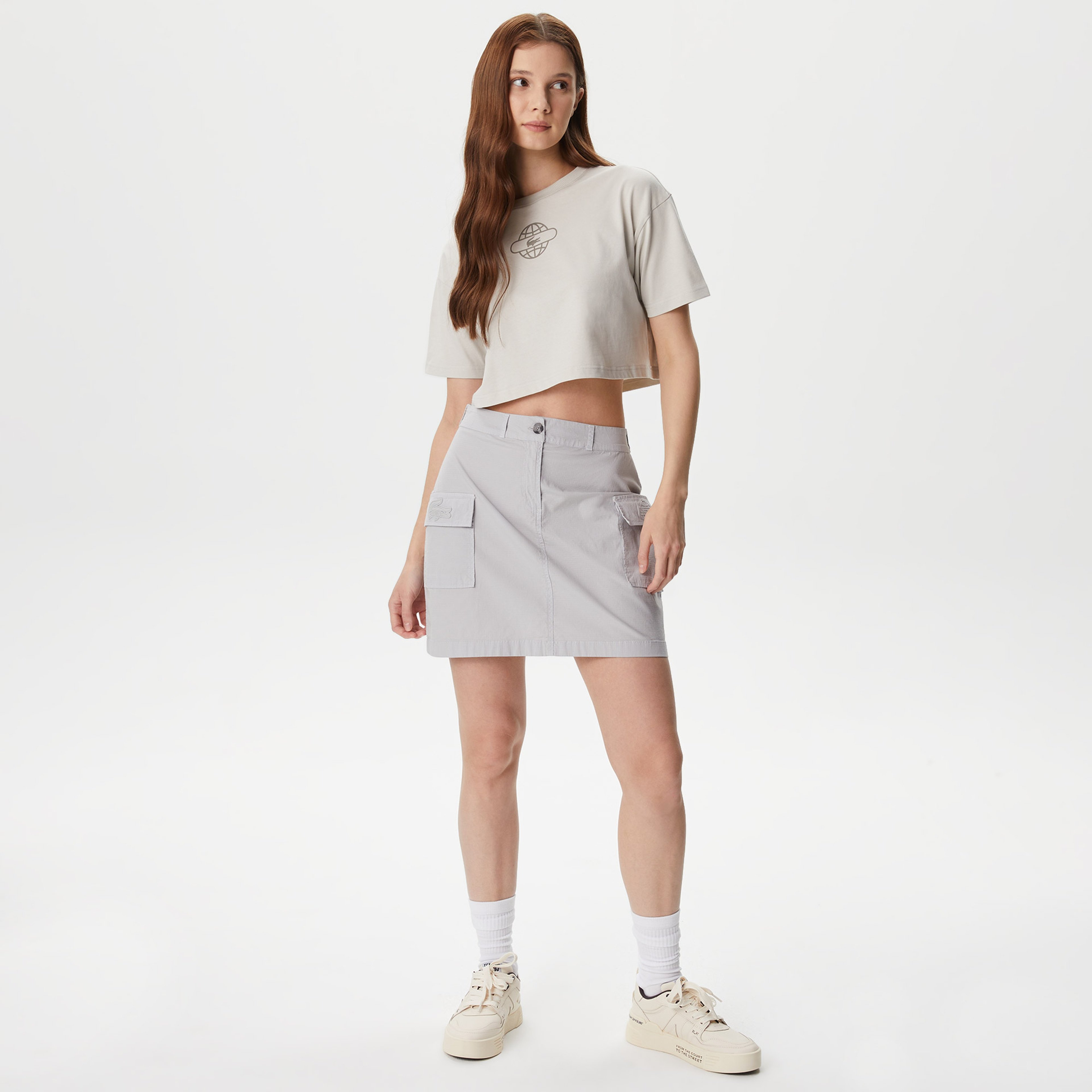 Lacoste House of SuperStep X Lacoste Kadın Gri T-Shirt