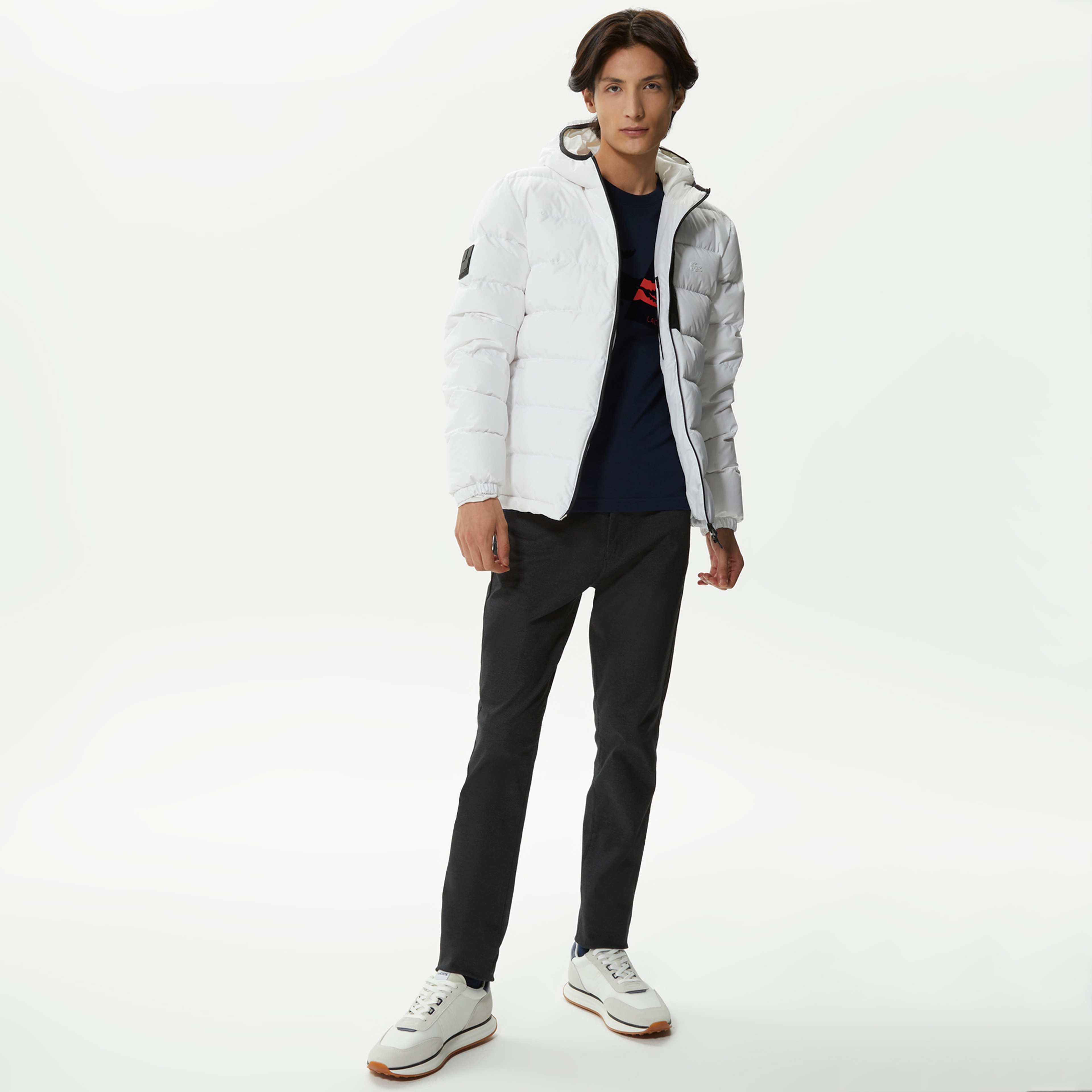 Erkek Kapüşonlu Kapitone Beyaz Mont