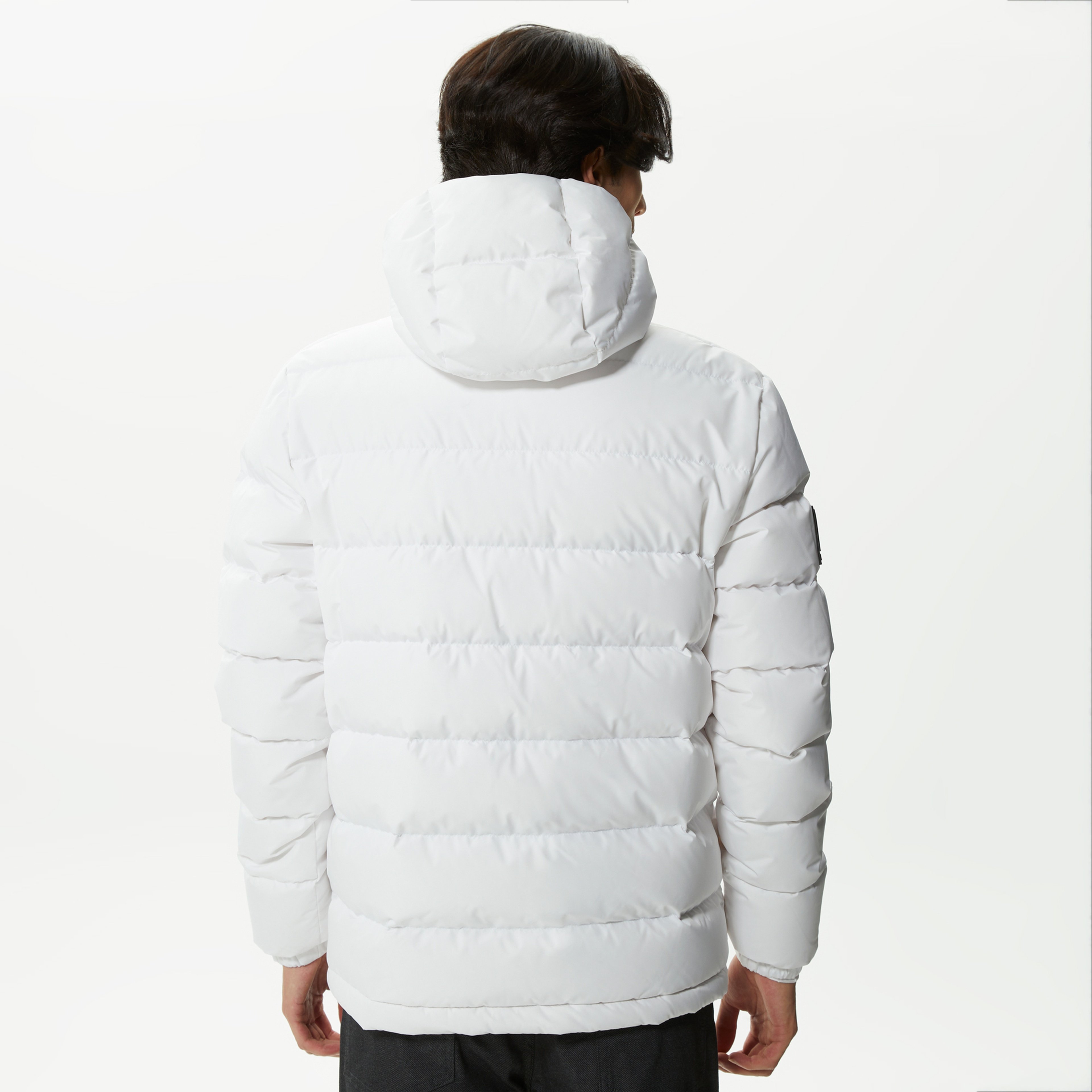 Erkek Kapüşonlu Kapitone Beyaz Mont