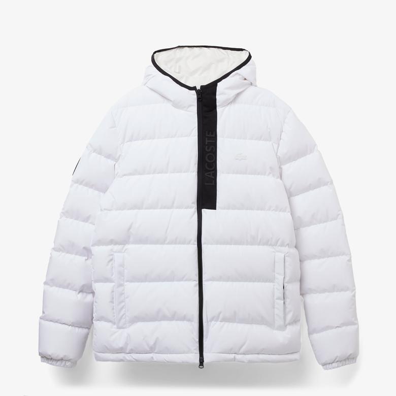 Erkek Kapüşonlu Kapitone Beyaz Mont