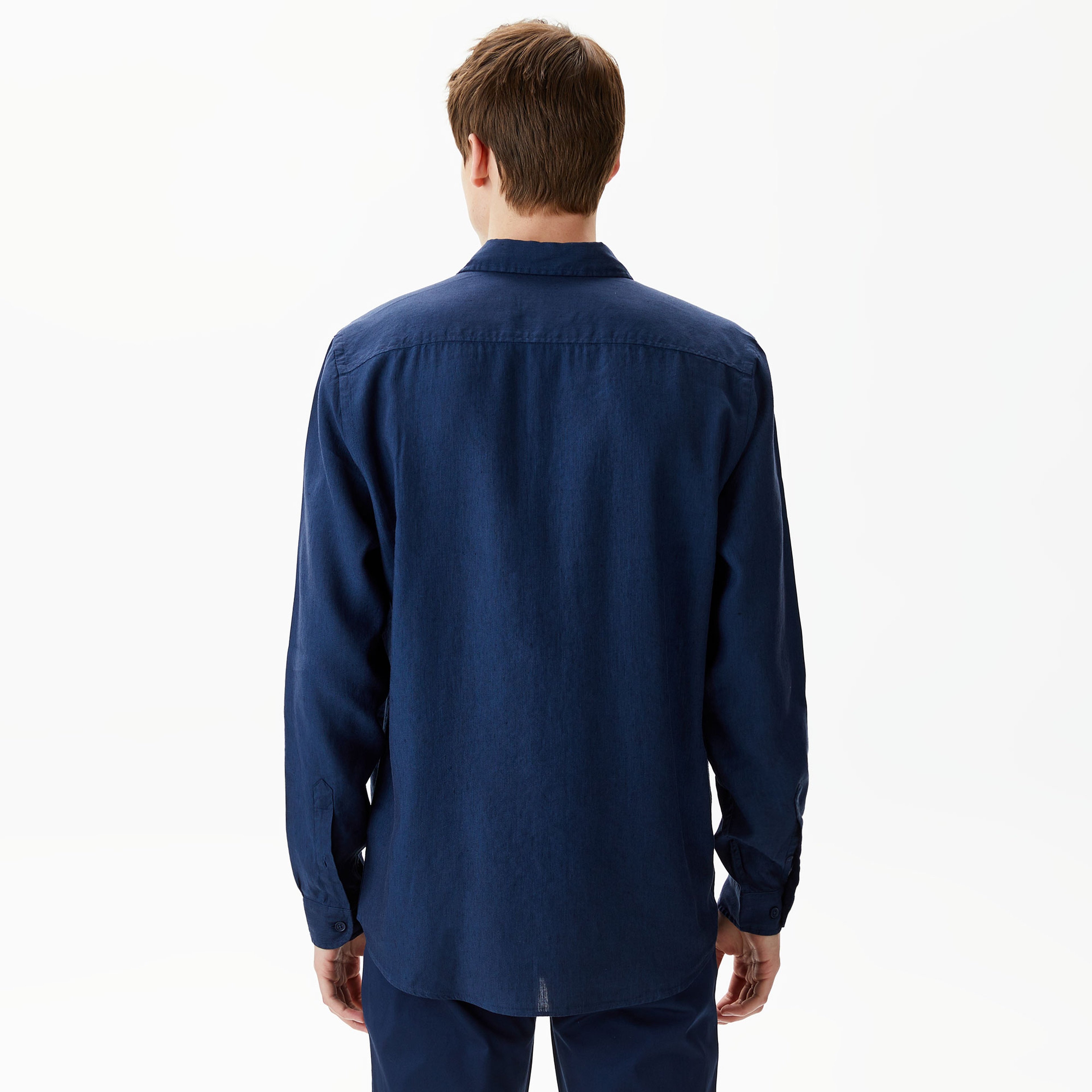 Erkek Regular Fit Keten Lacivert Gömlek