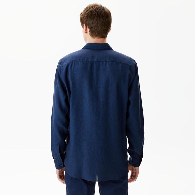 Erkek Regular Fit Keten Lacivert Gömlek