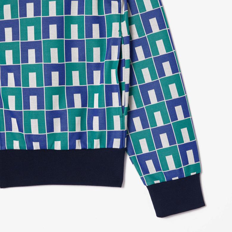 Unisex Regular Fit Fermuarlı Desenli Renkli Sweatshirt