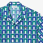 Erkek Relaxed Fit Kısa Kollu Monogram Yeşil Gömlek