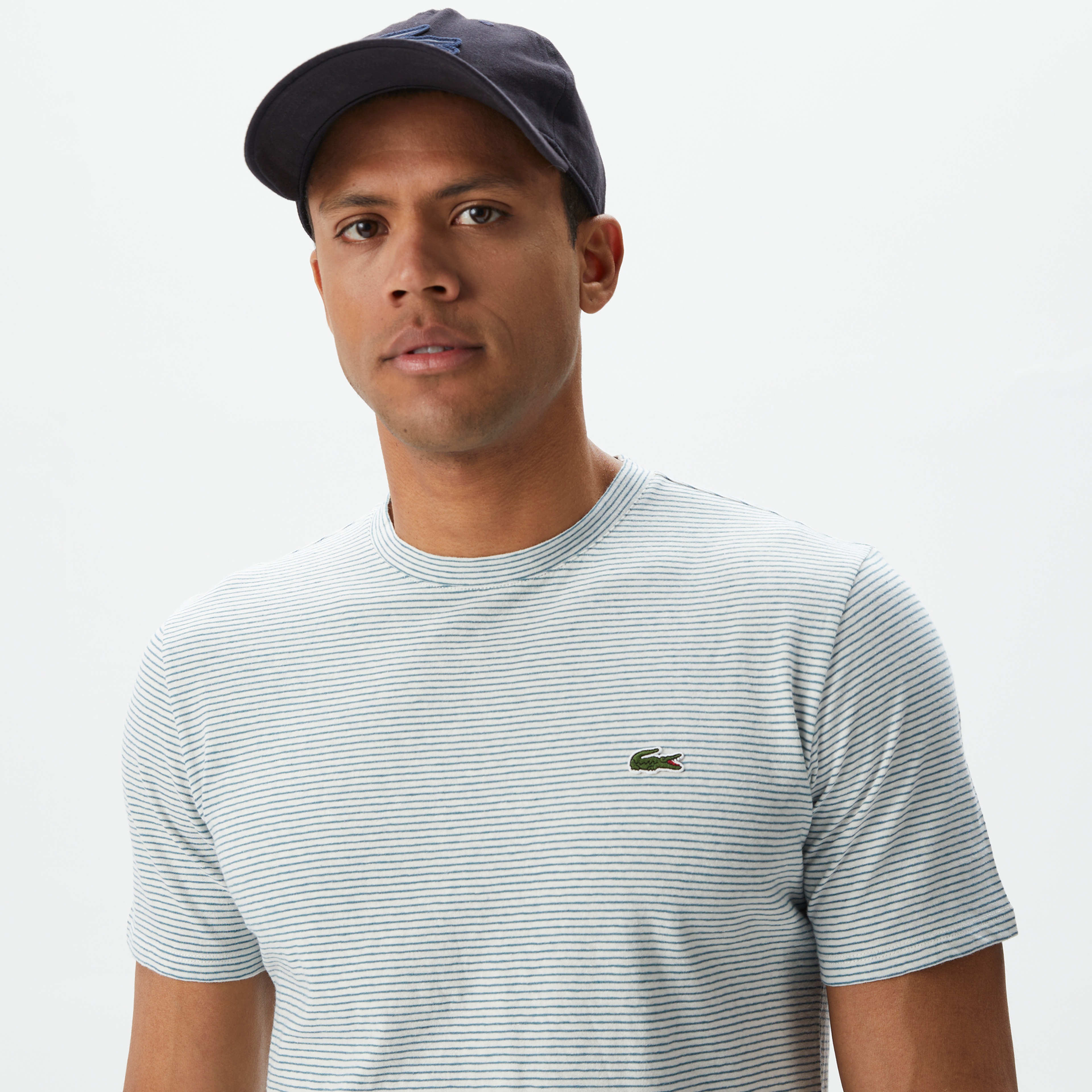 Erkek Regular Fit Bisiklet Yaka Çizgili Yeşil T-Shirt