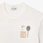 Unisex Classic Fit Bisiklet Yaka Baskılı Bej T-Shirt