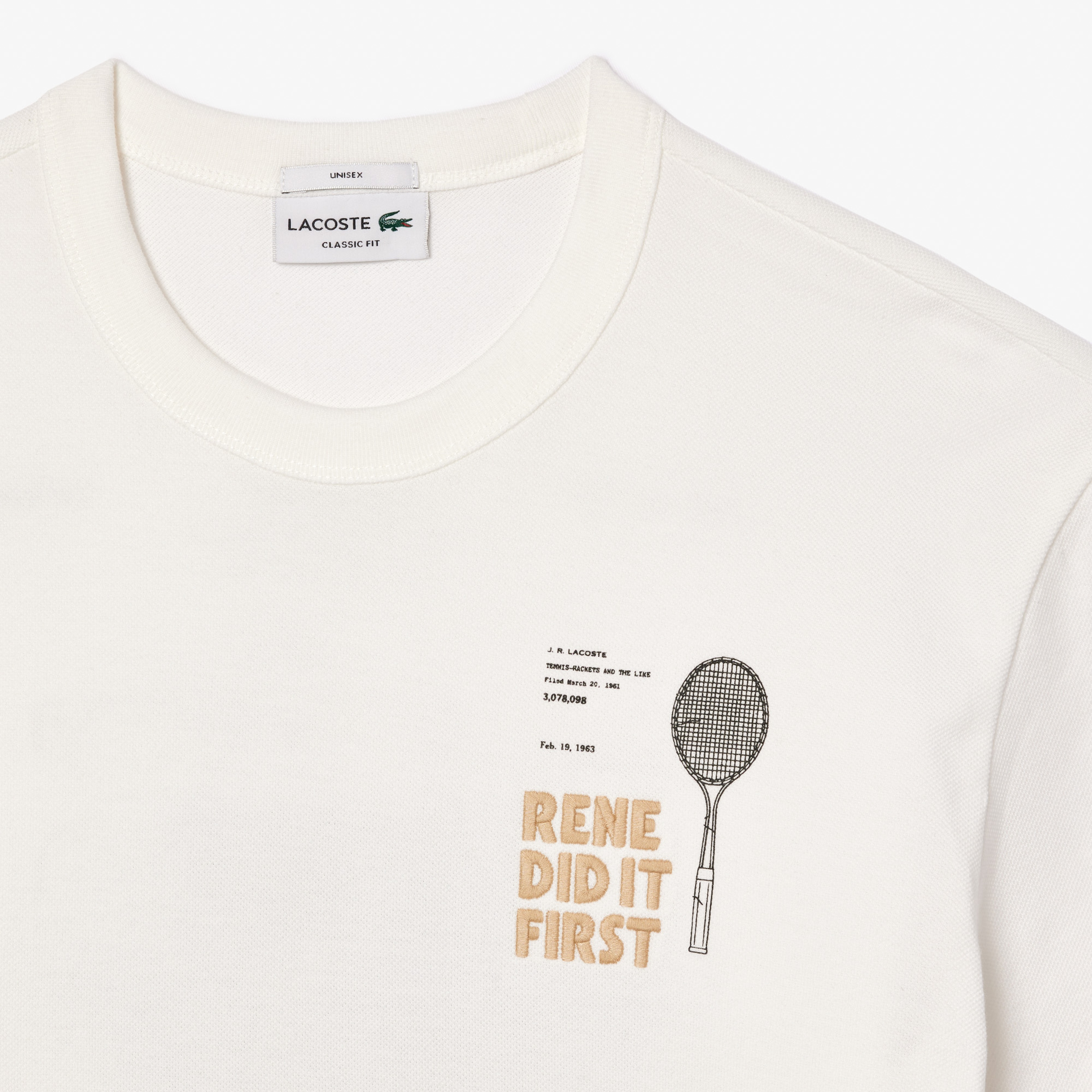 Unisex Classic Fit Bisiklet Yaka Baskılı Bej T-Shirt