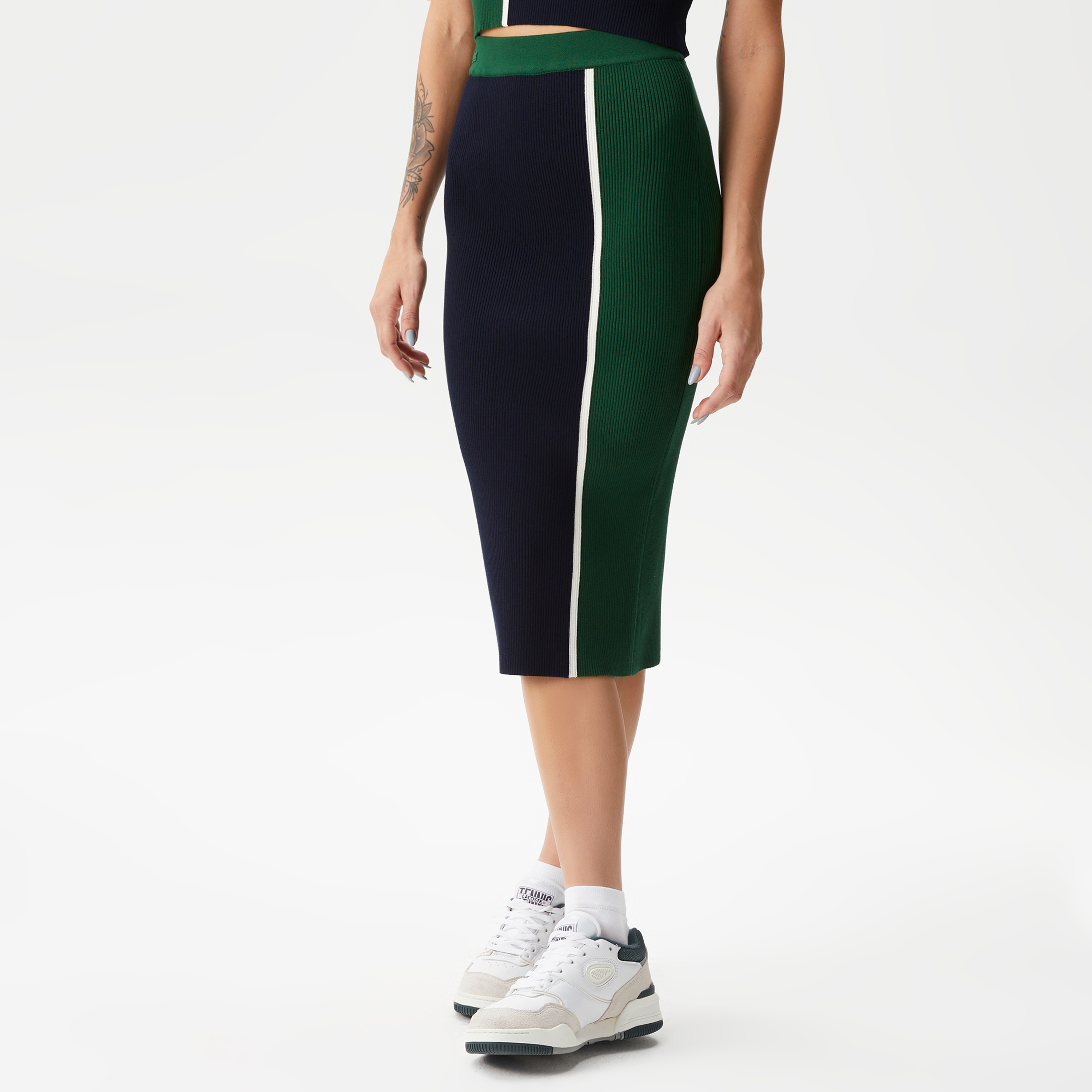 Kadın Slim Fit Renk Bloklu Lacivert Etek