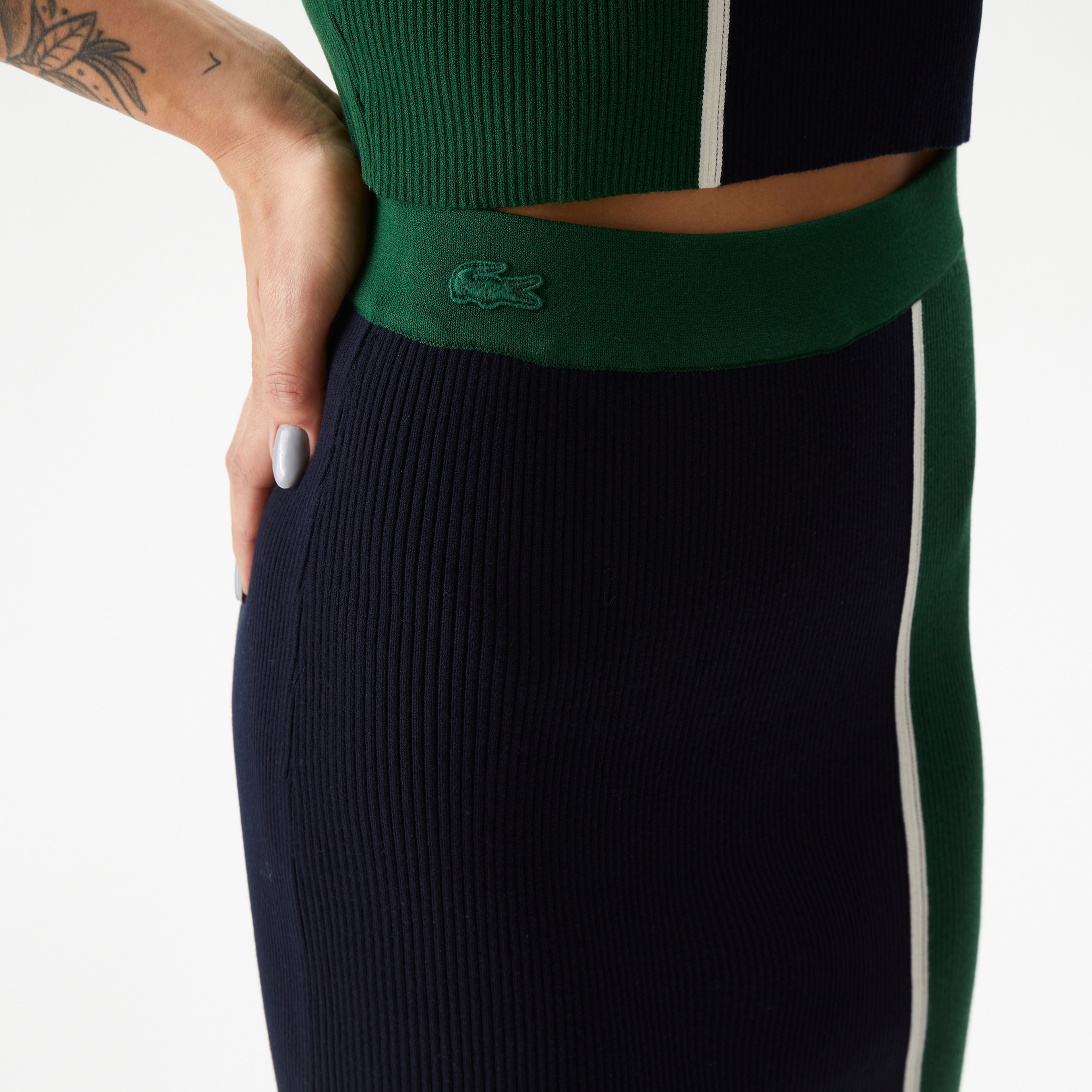 Kadın Slim Fit Renk Bloklu Lacivert Etek