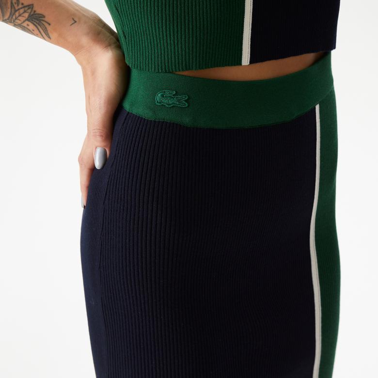 Kadın Slim Fit Renk Bloklu Lacivert Etek