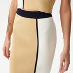 Kadın Slim Fit Renk Bloklu Bej Etek