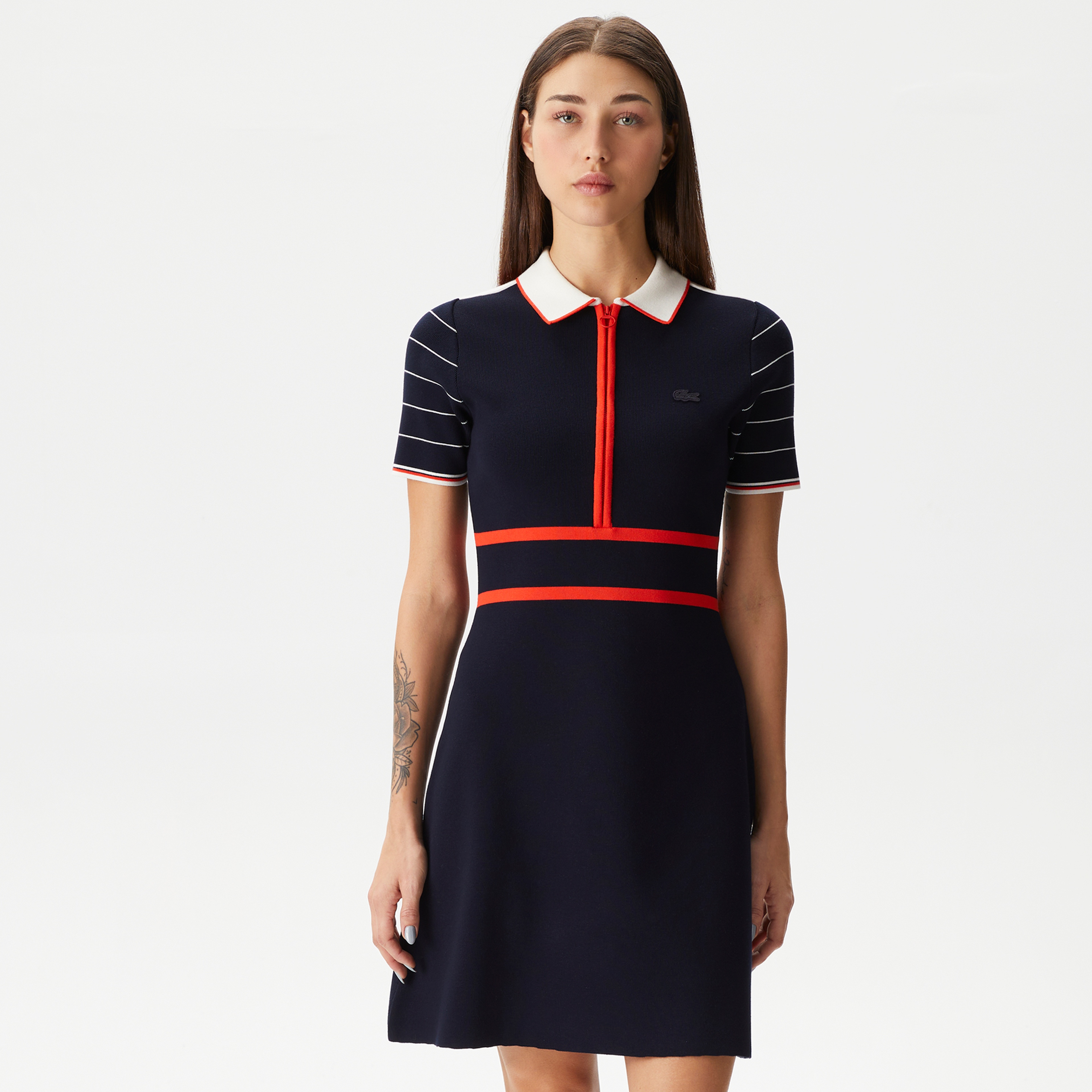Lacoste Kadın Flare Fit Polo Yaka Lacivert Elbise