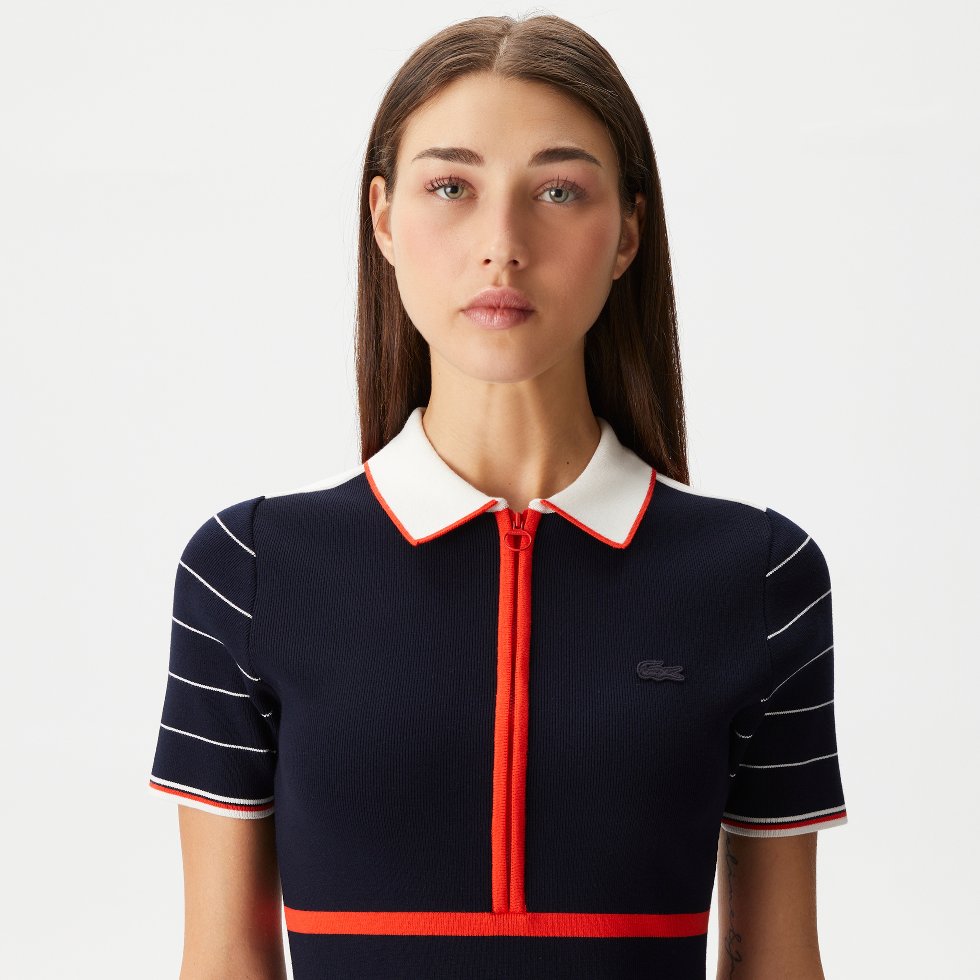 Lacoste Kadın Flare Fit Polo Yaka Lacivert Elbise