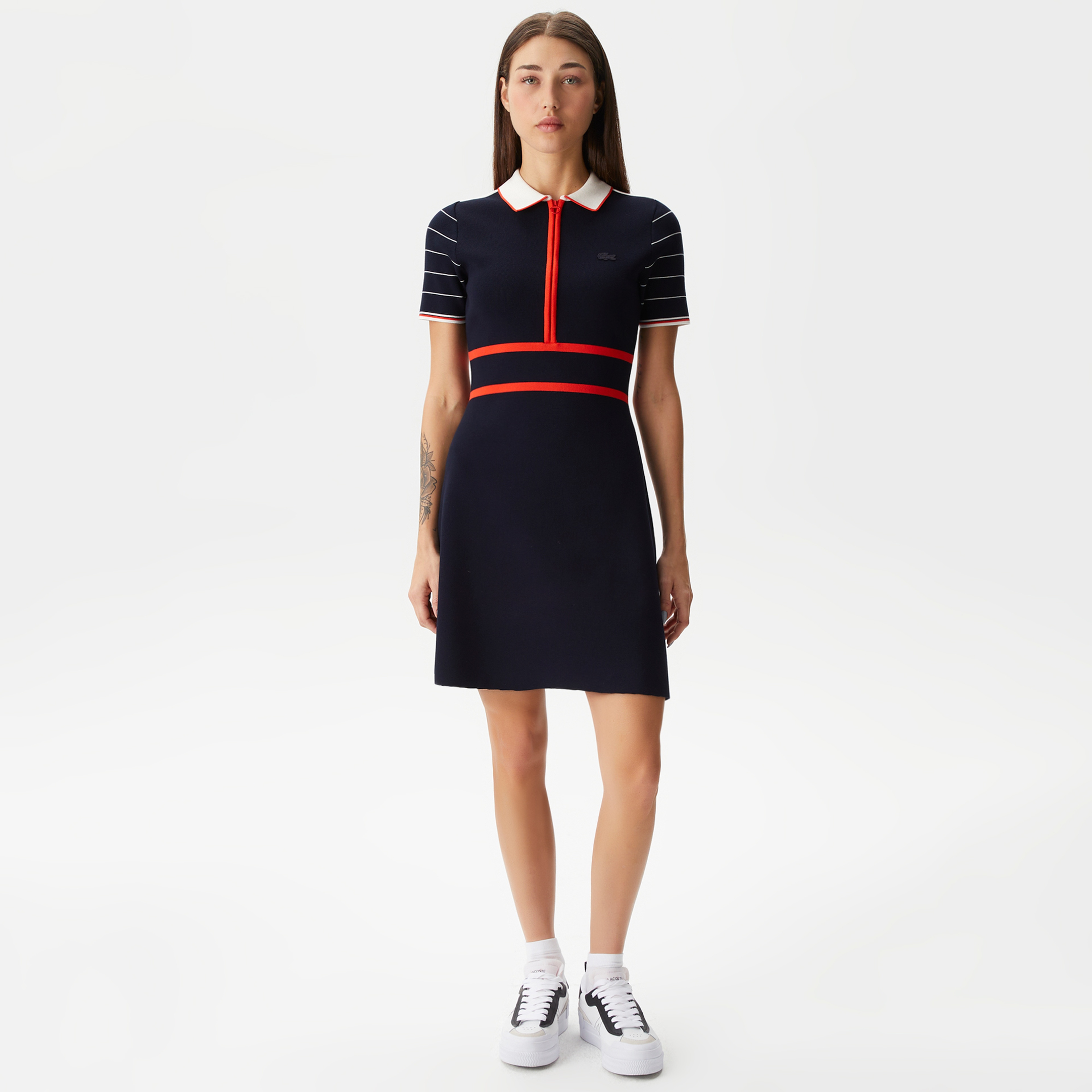 Lacoste Kadın Flare Fit Polo Yaka Lacivert Elbise