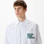 Erkek Loose Fit Baskılı Beyaz Gömlek