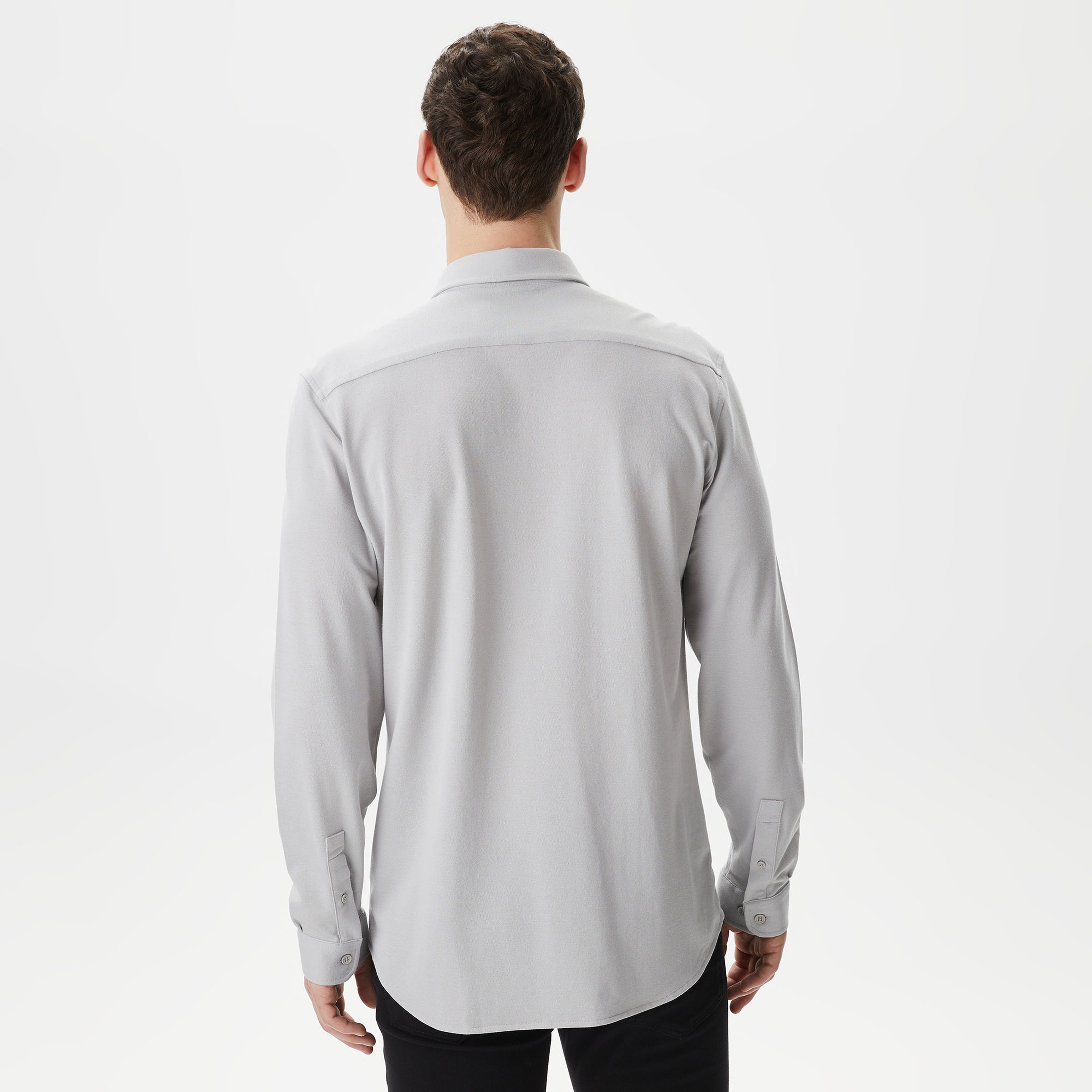 Erkek Slim Fit Düğmeli Yaka Gri Gömlek